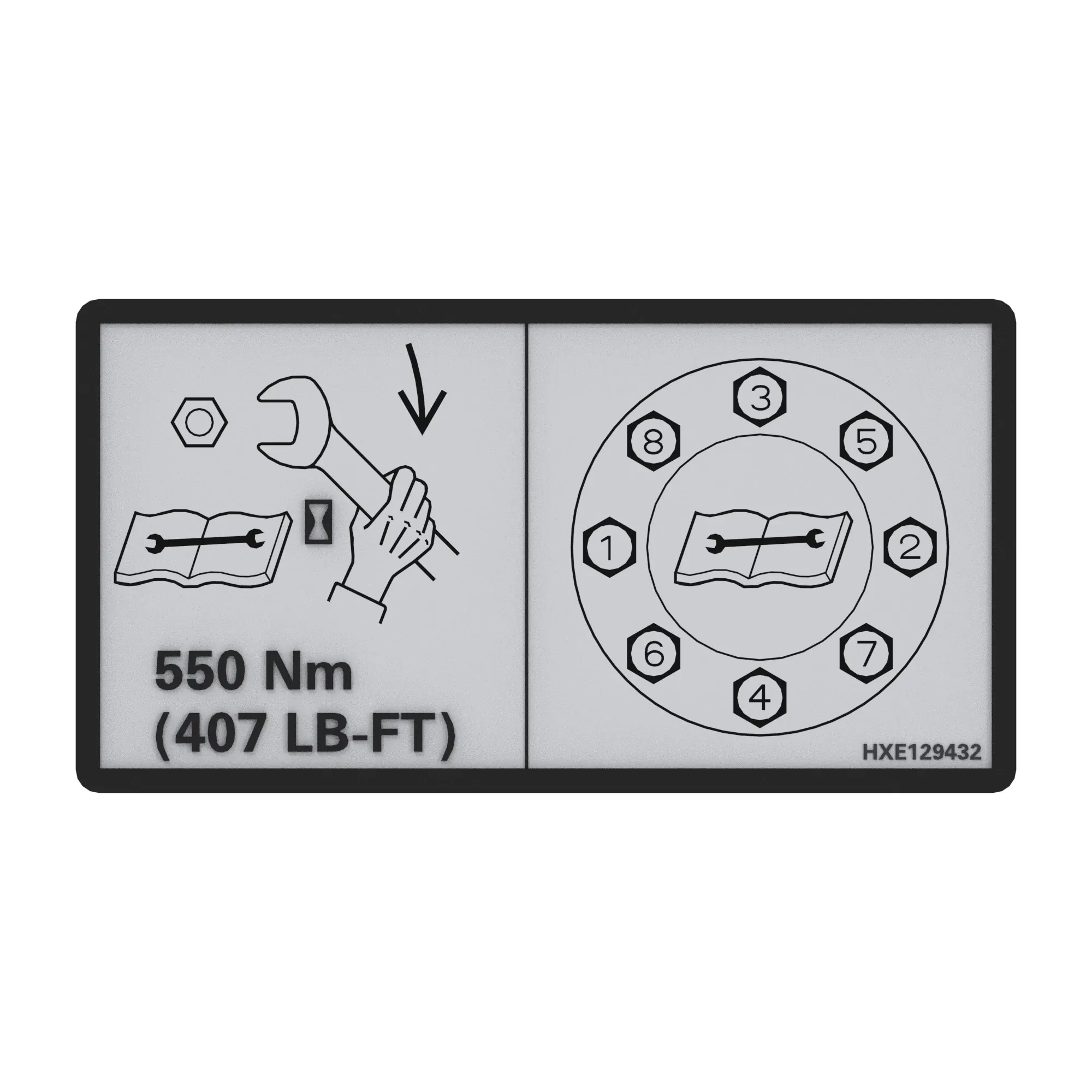 John Deere Wheel Bolt torque Decal Text Free - HXE129432