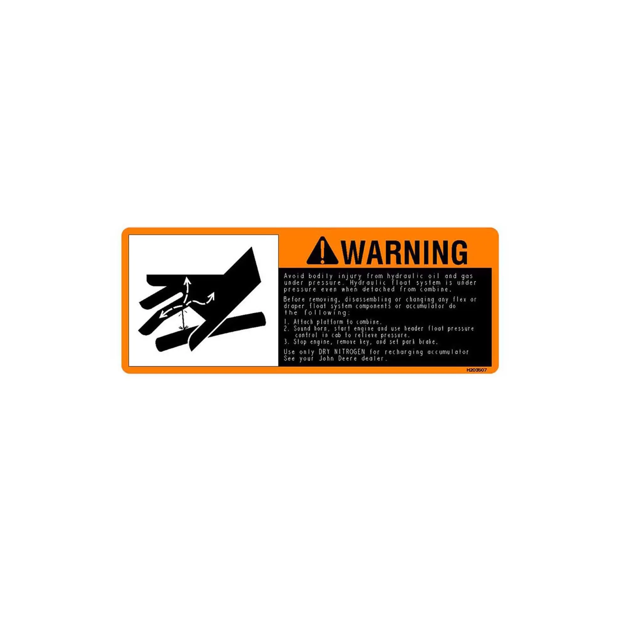 John Deere Accumulator Warning Label, English - H203507