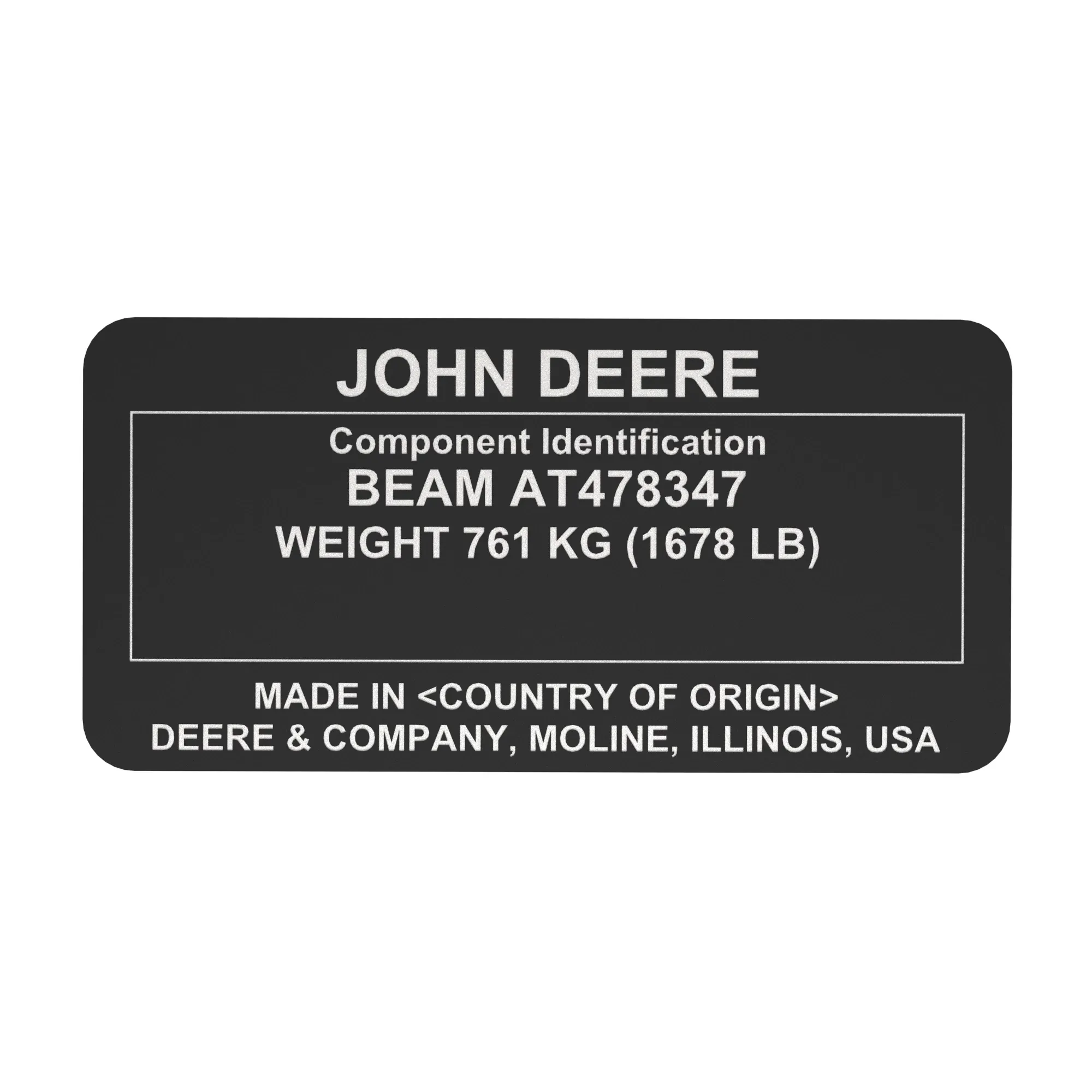 John Deere Identification Plate - T394945