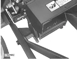 Studio close-up of a backhoe's Quik-Tatch subframe for 5 series tractors