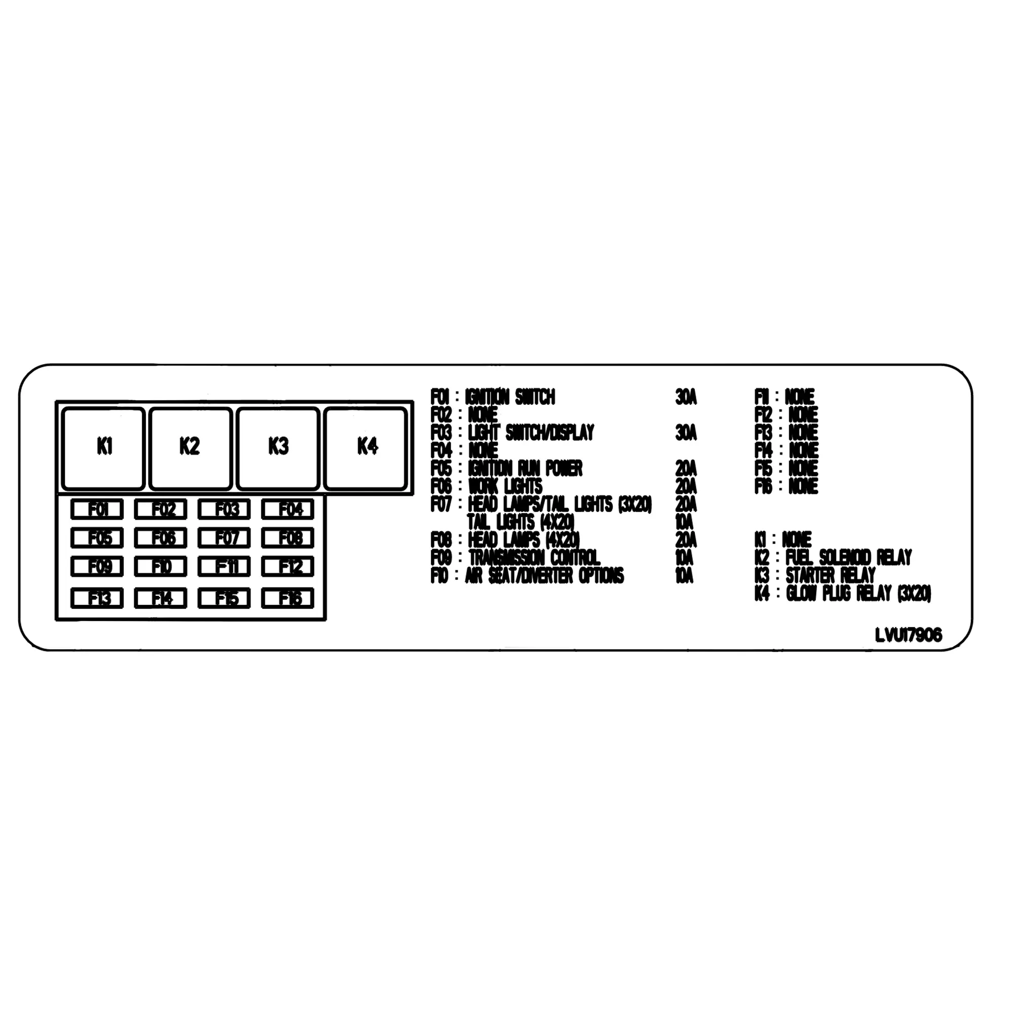 John Deere Fuses and Relays Label - LVU17906