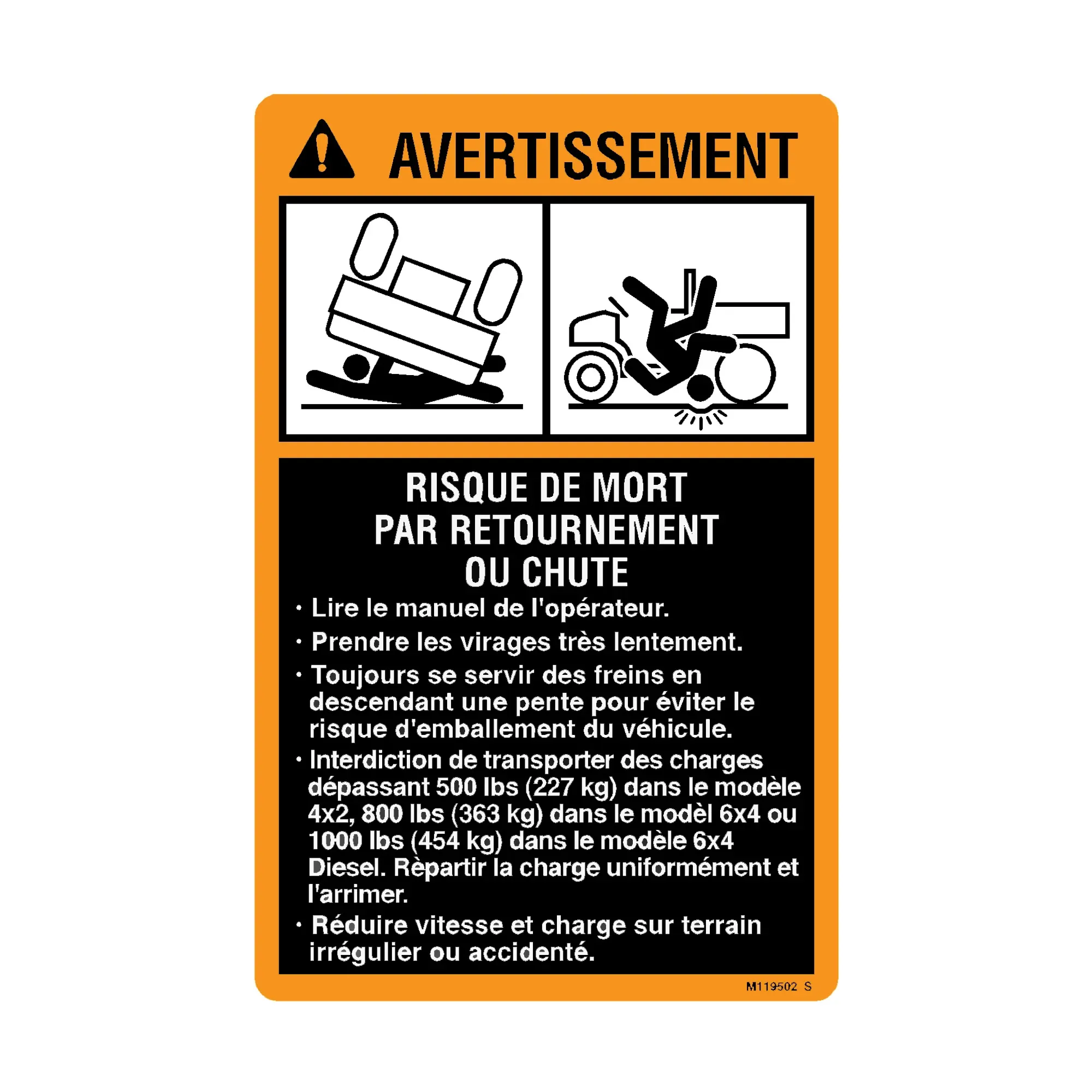 John Deere Warning Label, French - M119502