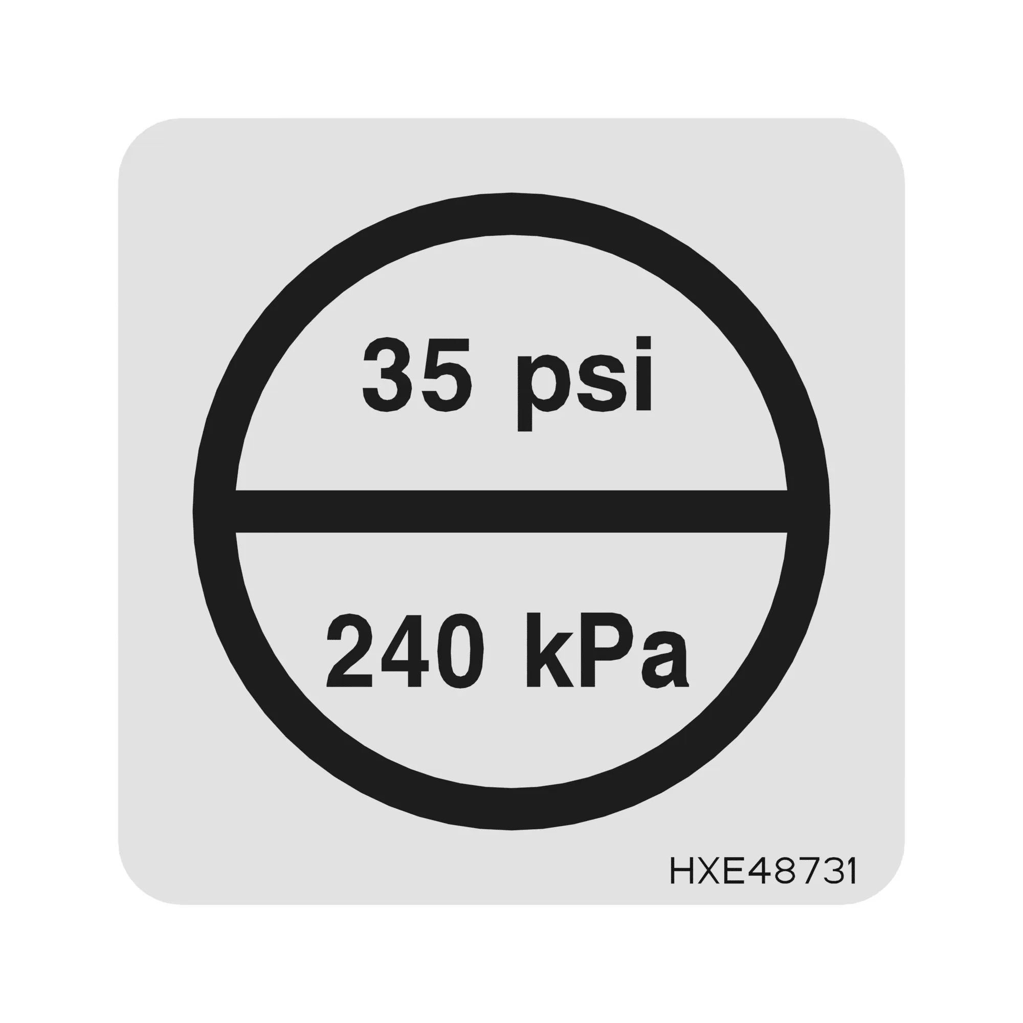 John Deere Label, Tire Pressure, 35 Psi - HXE48731