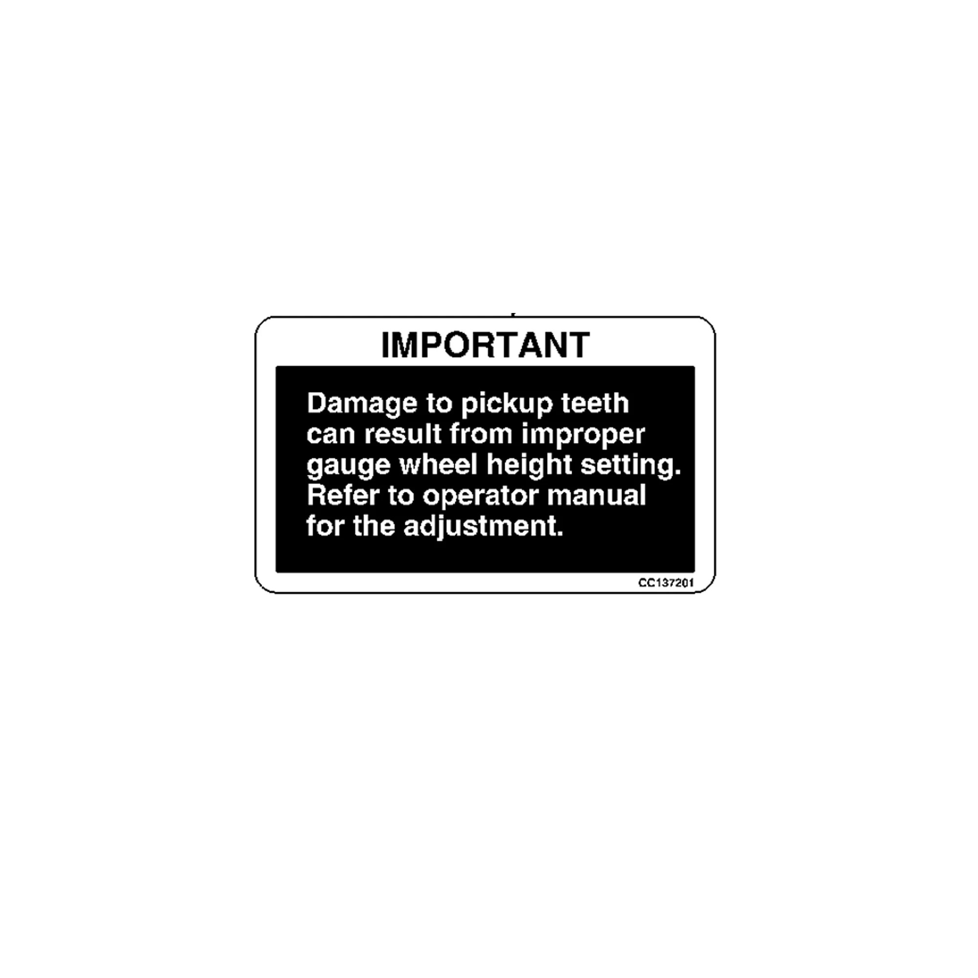 John Deere Gage Wheel Setting Label - CC137201