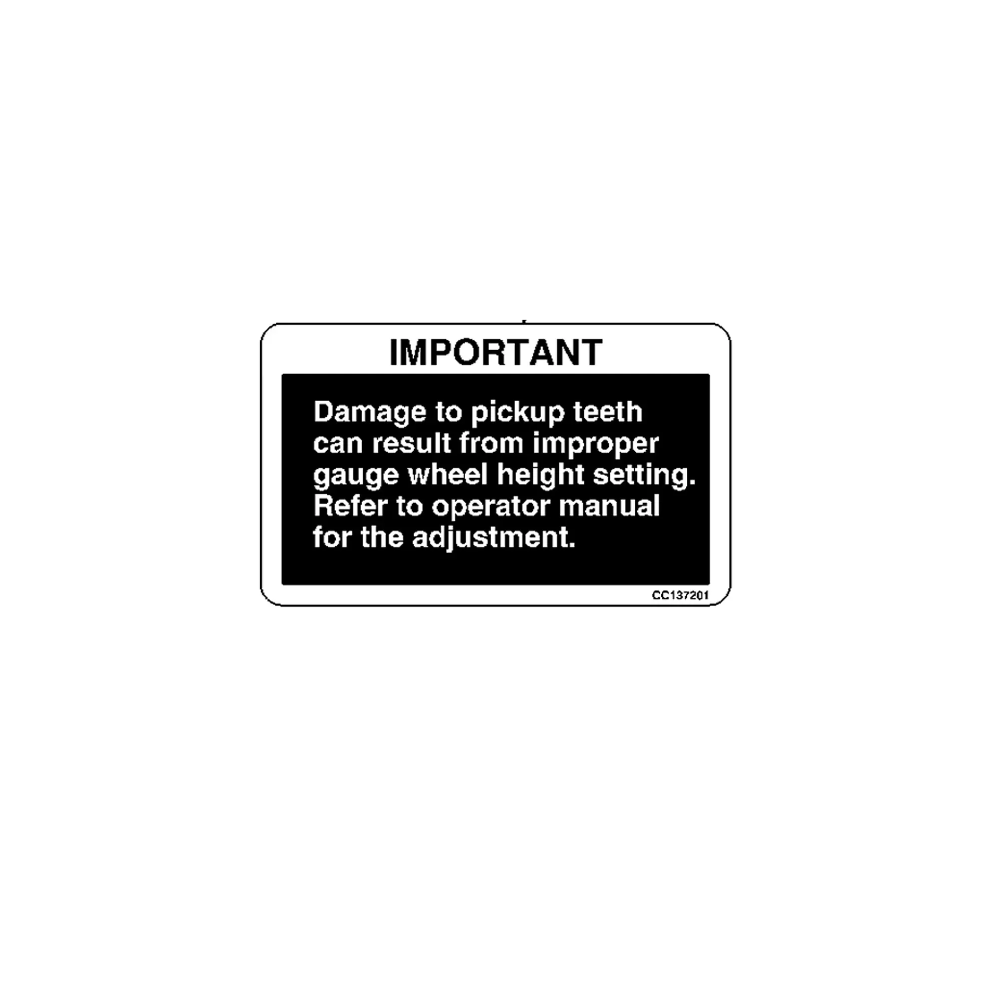 John Deere Gage Wheel Setting Label - CC137201