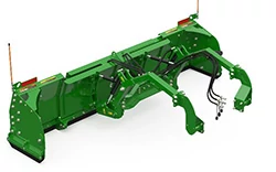 Computer-generated graphic of a green AF13E series front-mount snow blade pointed to the left