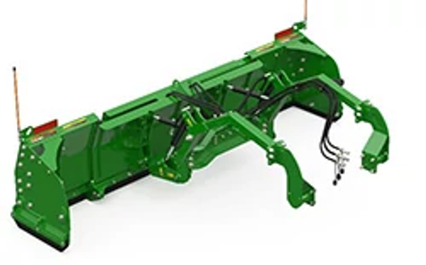 Computer-generated graphic of a green AF13E series front-mount snow blade pointed to the left