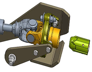 Computer-generated graphic of the PTO coupler in a Mid-Mower Lift System