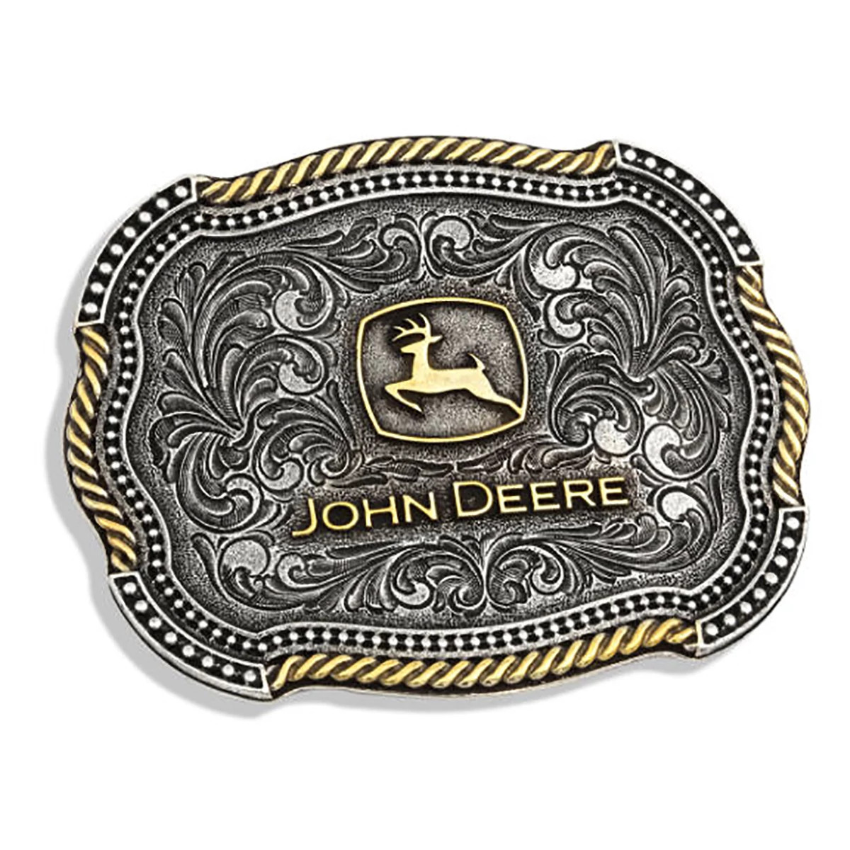"Silver & Gold Scalloped Logo Buckle"