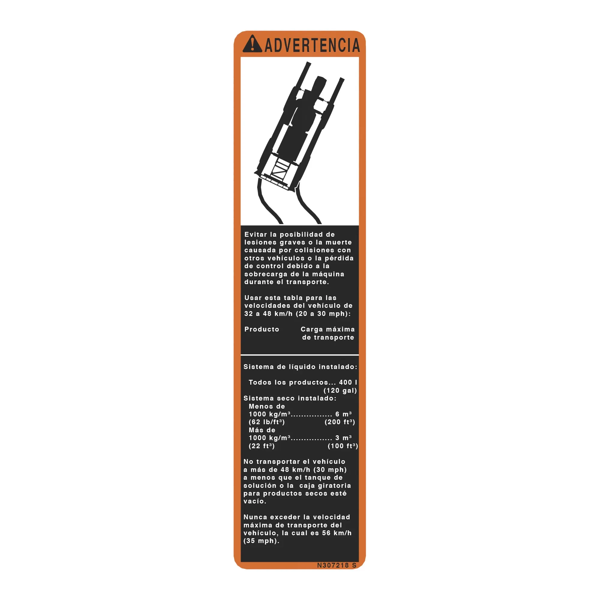 John Deere Label, Warning Transport-Spanish - N307218