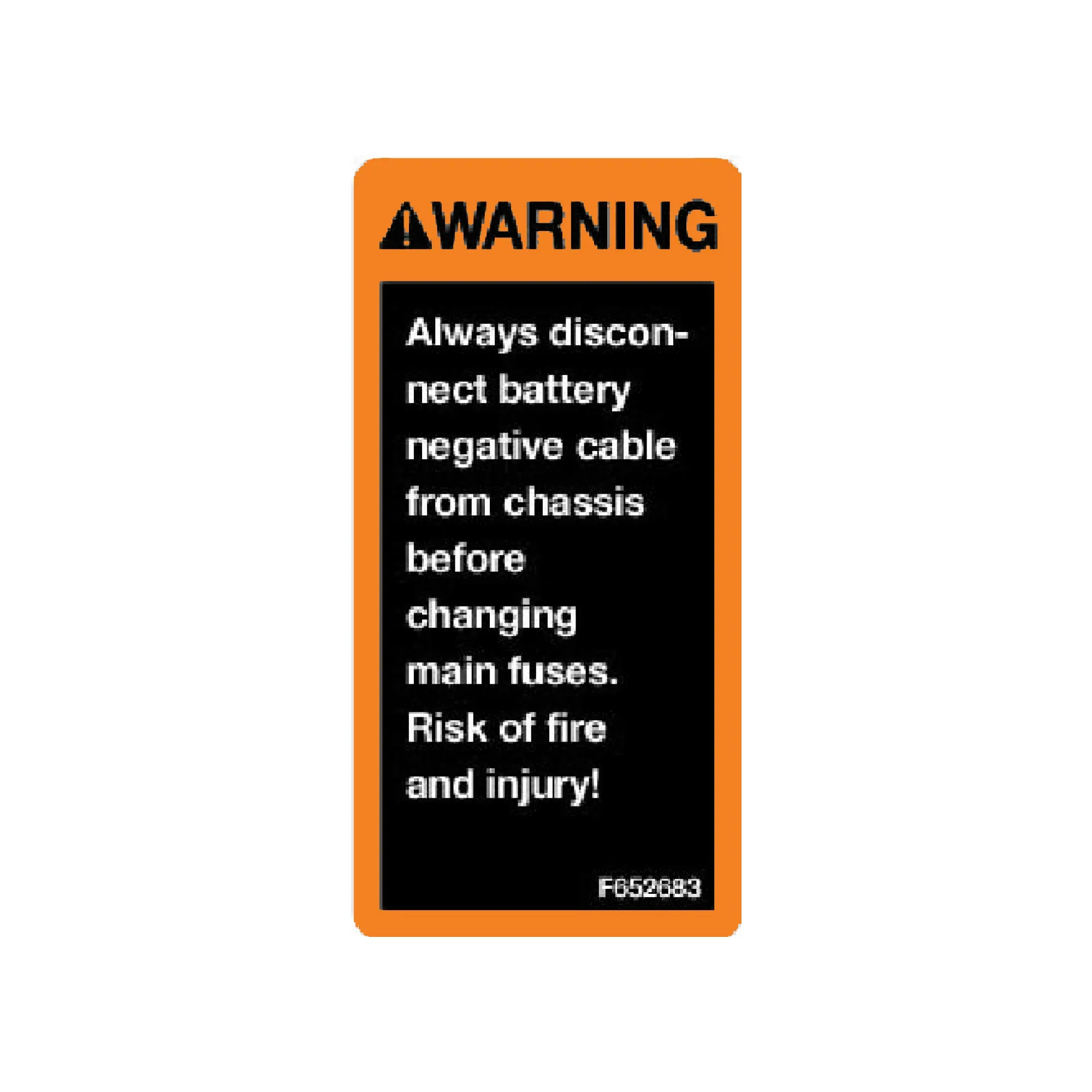 John Deere Label, Disconnect Battery - F652683