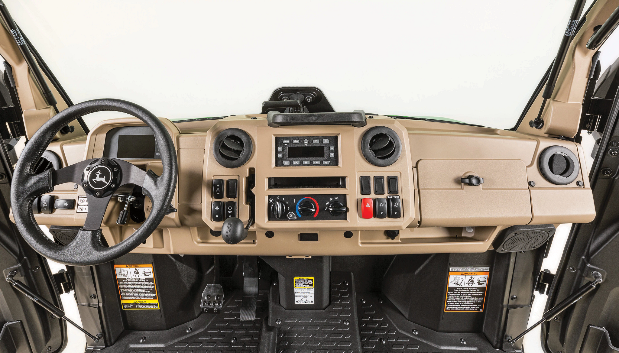Front studio view of an XUV845R Gator's dash controls
