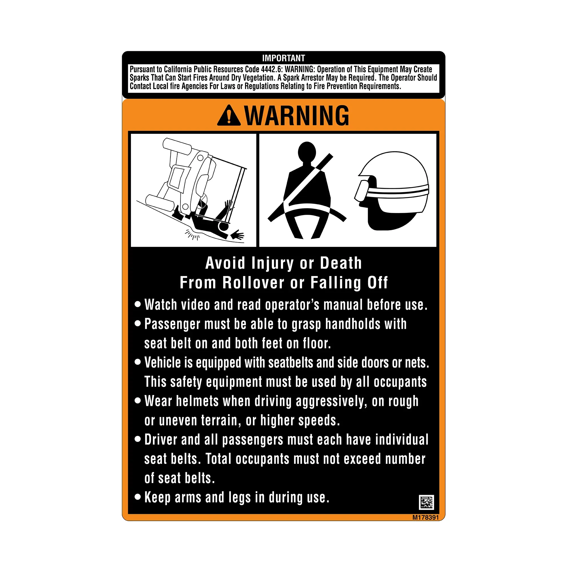 John Deere Label, Warning, Front Fender, Right Side - M178391