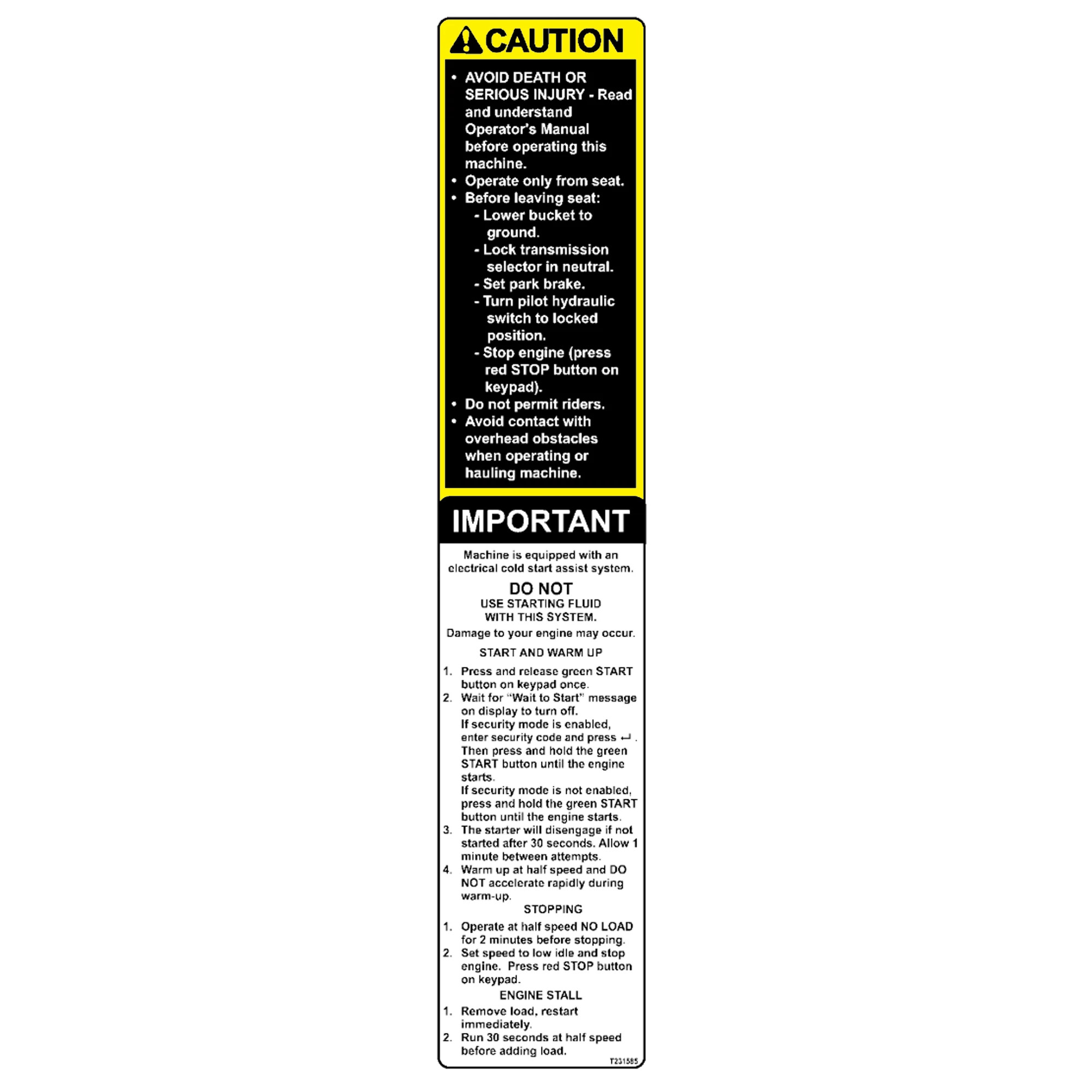 LABEL,CAUT/ELECT. ASSIST START/STOP