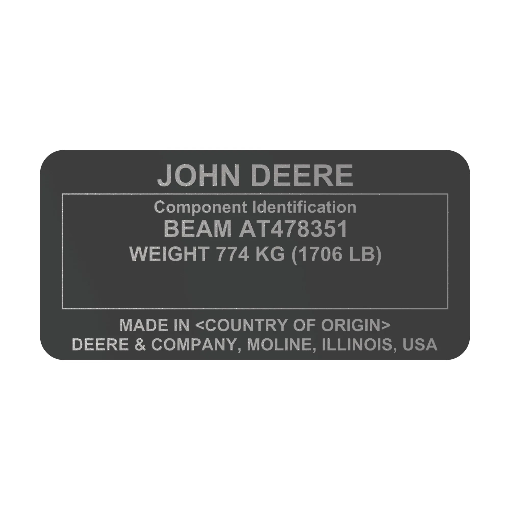 John Deere Identification Plate - T394950