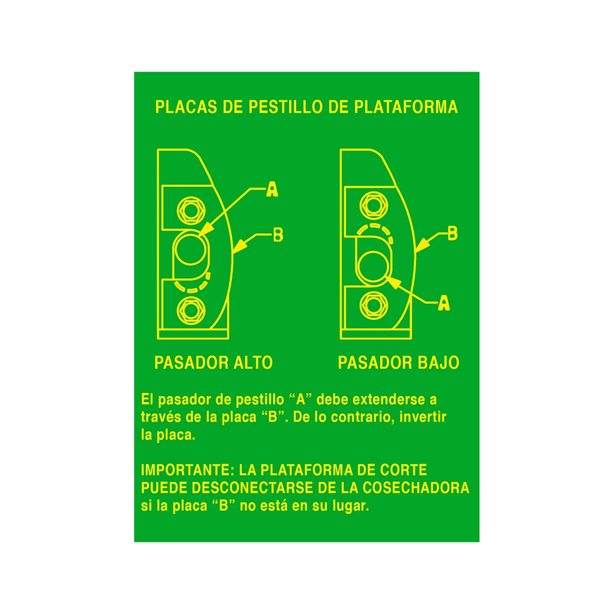 John Deere Header Latch Plate Label, Spanish - H173325