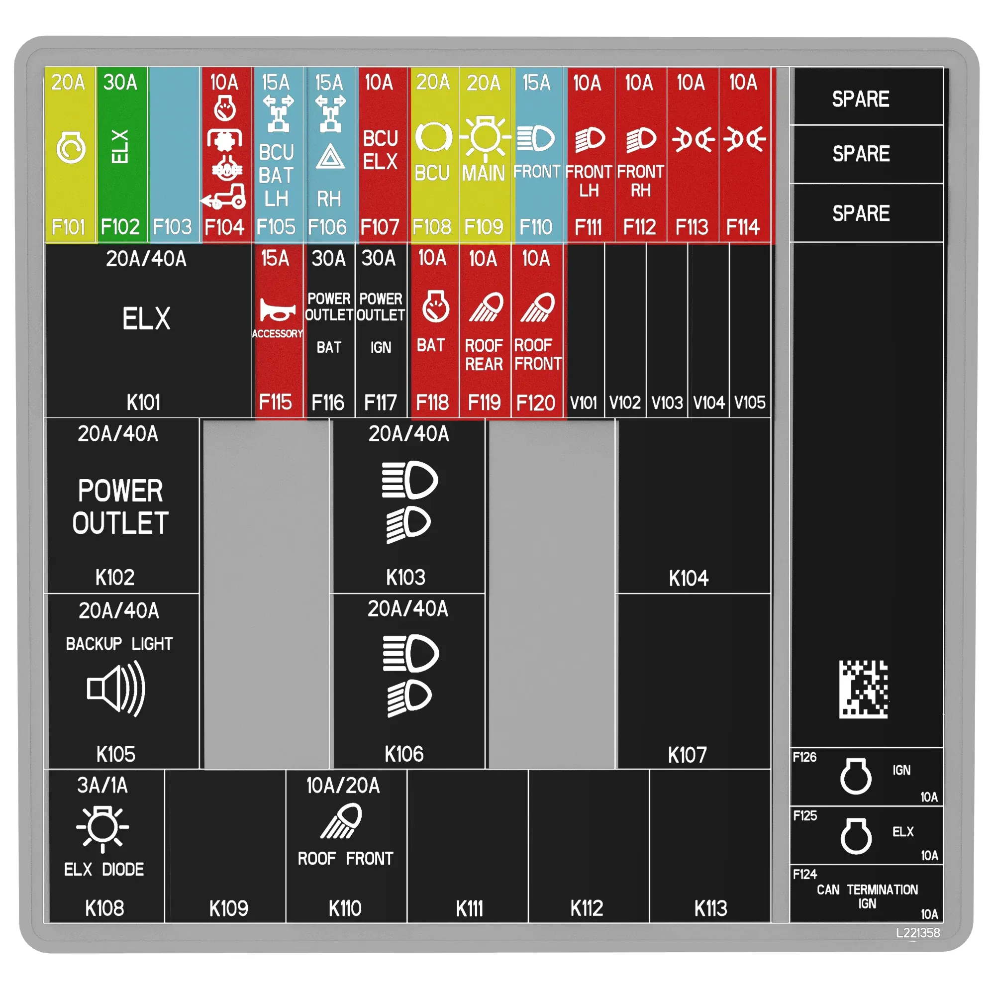 John Deere Fuse Box Label, Brazil - L221358