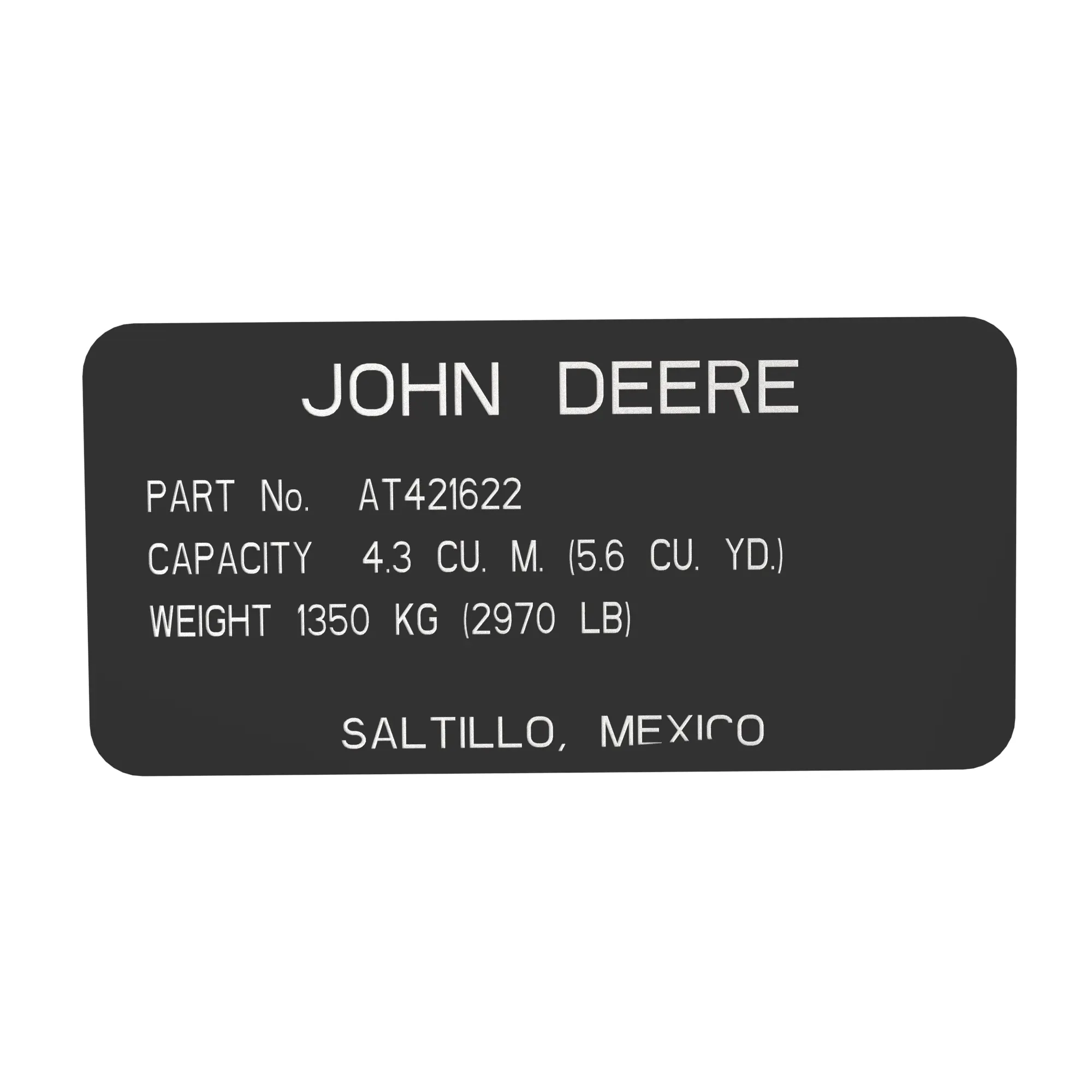 John Deere Identification Plate - T325776