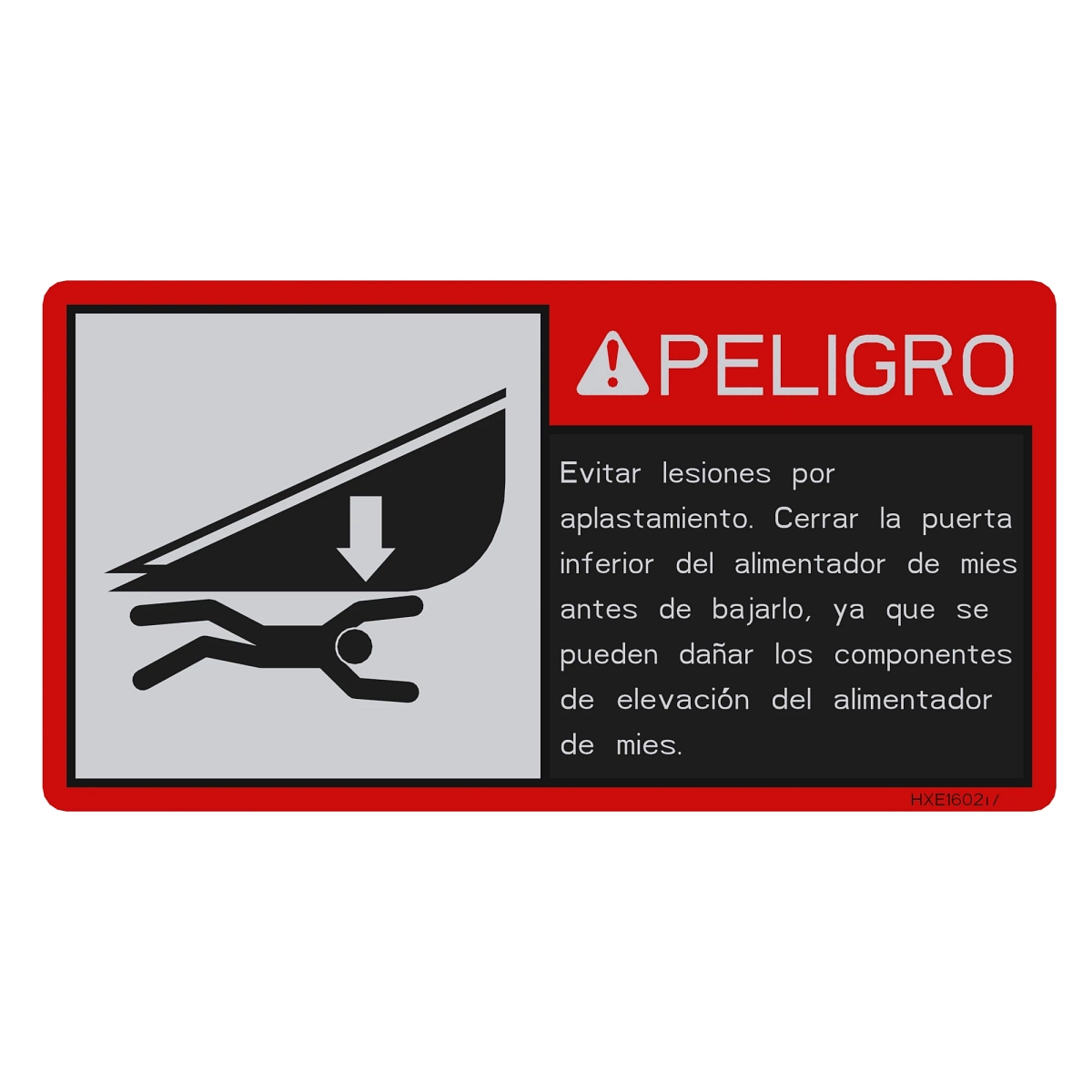 John Deere Label, Danger, Feeder House Bottom Door - HXE160217