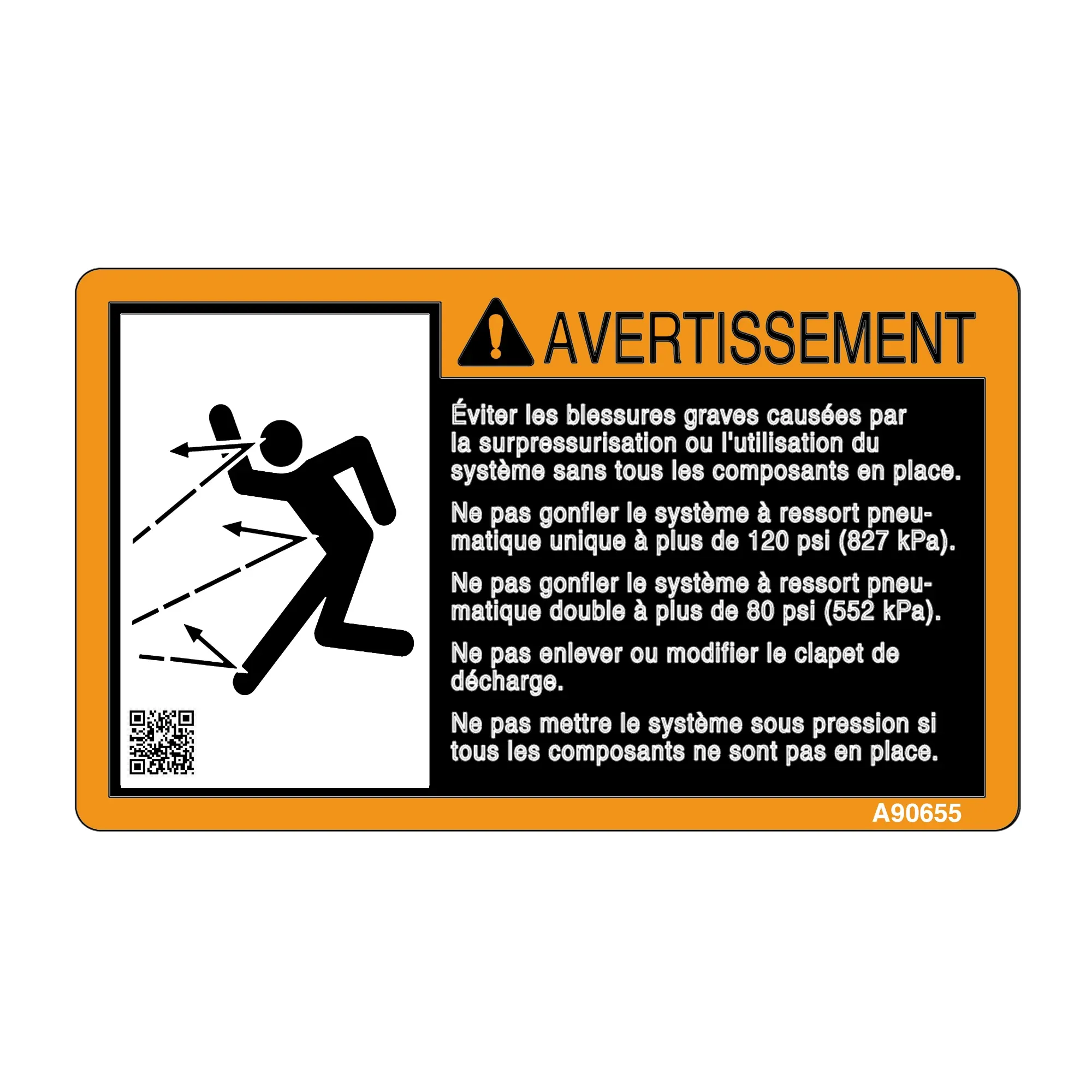John Deere Safety Sign Label, Thrown/Flying Object, French - A90655