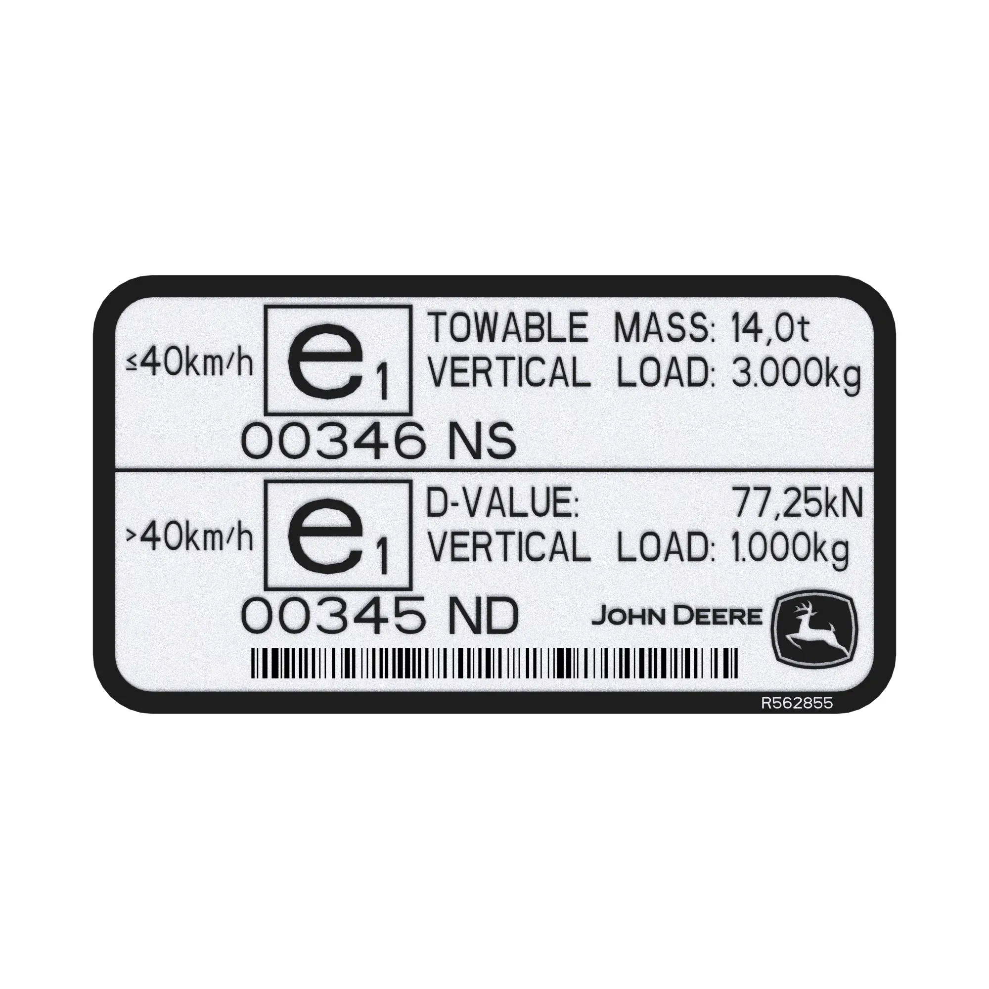 John Deere Drawbar Label - R562855