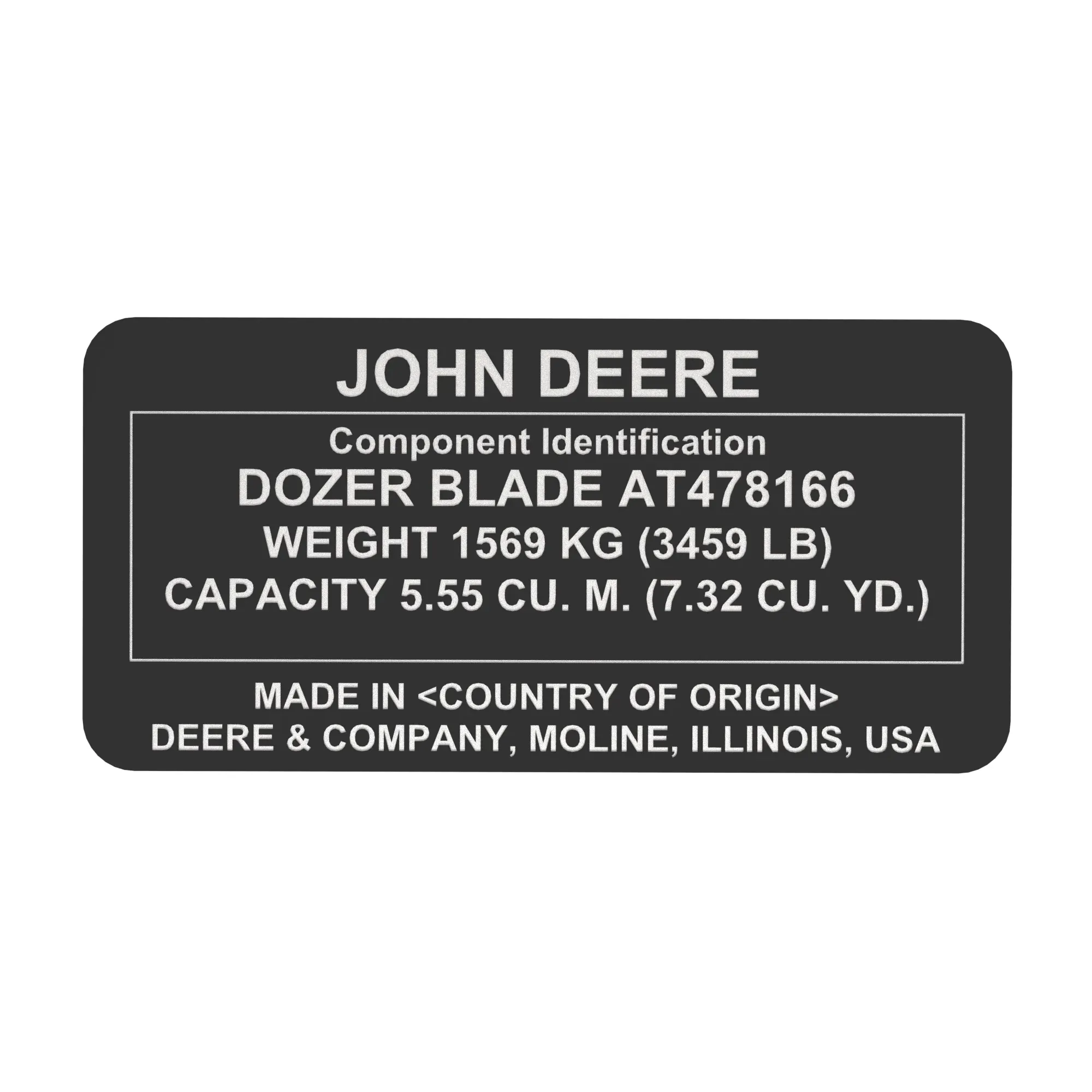 John Deere Identification Plate - T394944