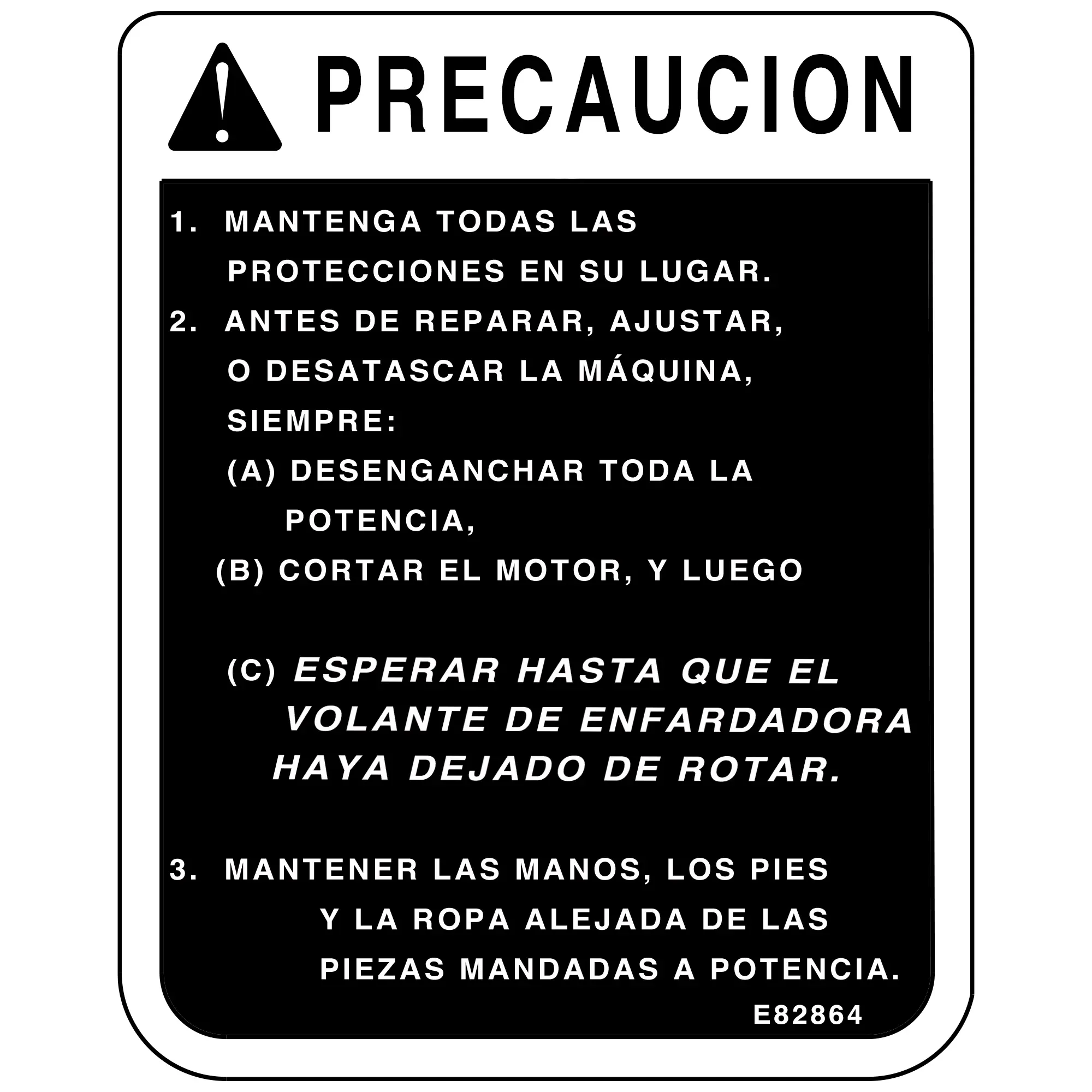 John Deere Safety Sign, Entangle-Drives Label - E82864