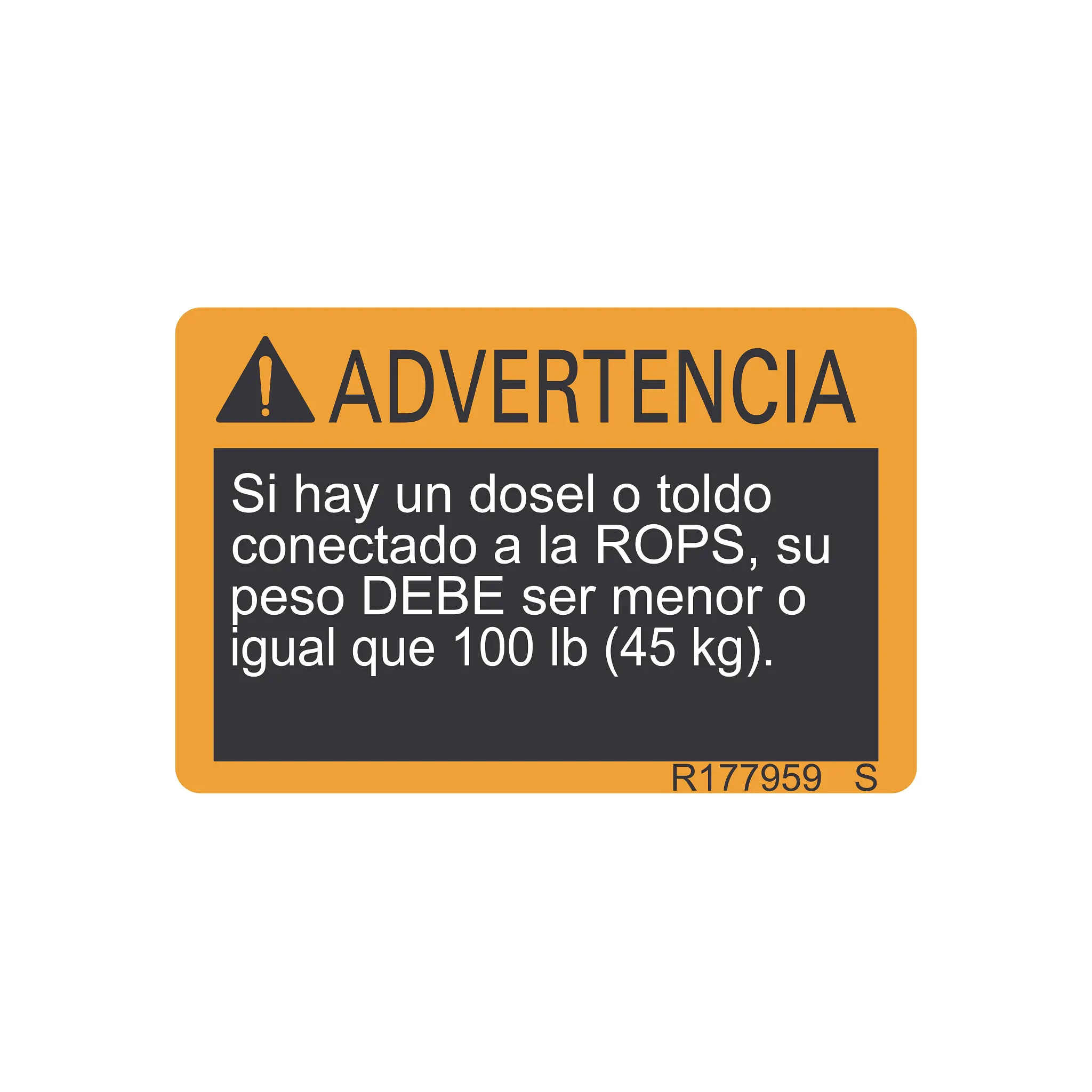 John Deere Safety Sign, ROPS Warning, Spanish - R177959