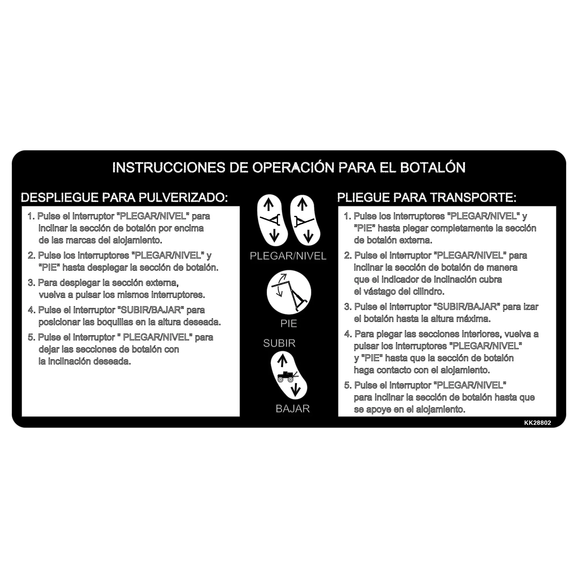 John Deere Label, Spanish, Boom Fold Instruction - KK28802