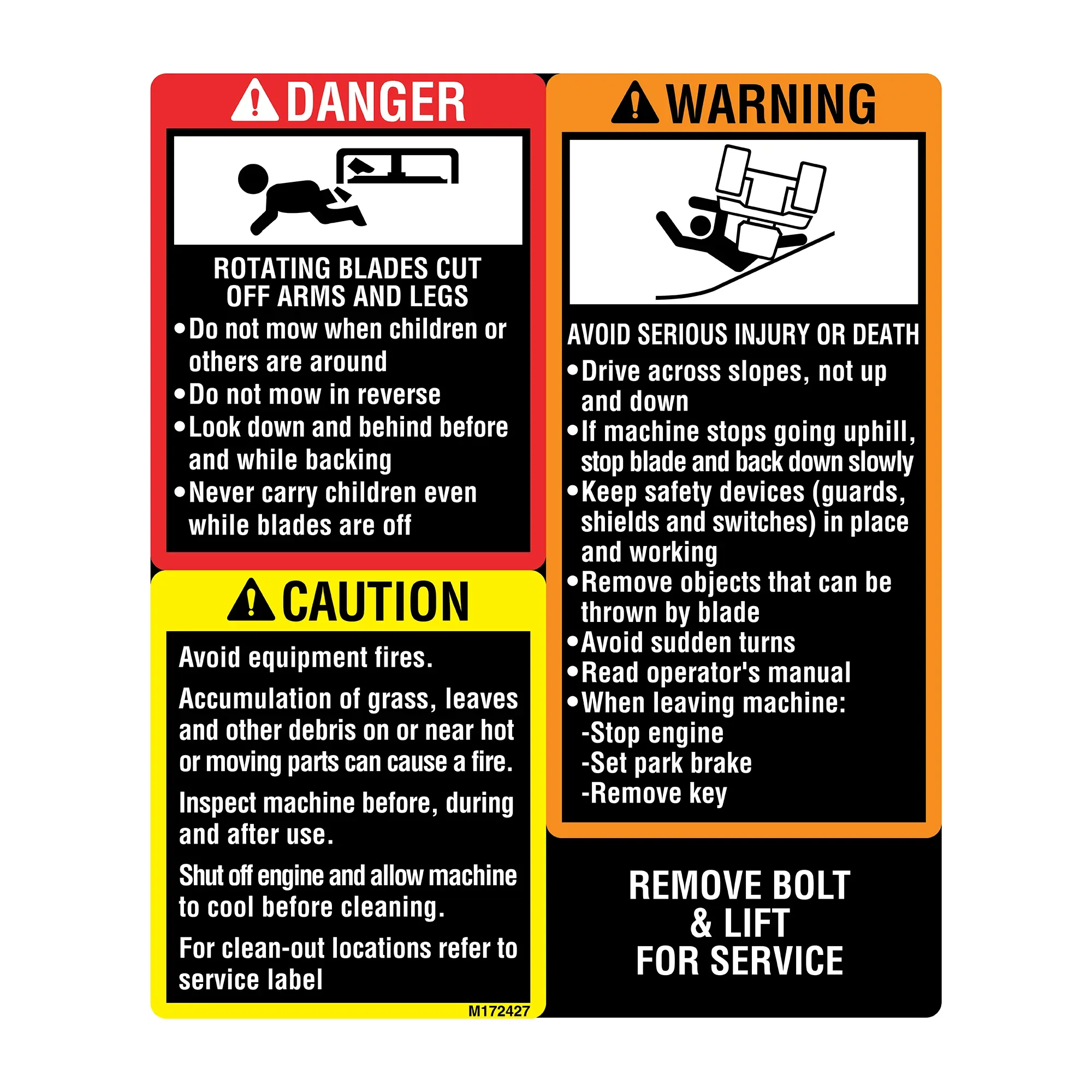 John Deere Danger Caution Warning Decal, English - M172427