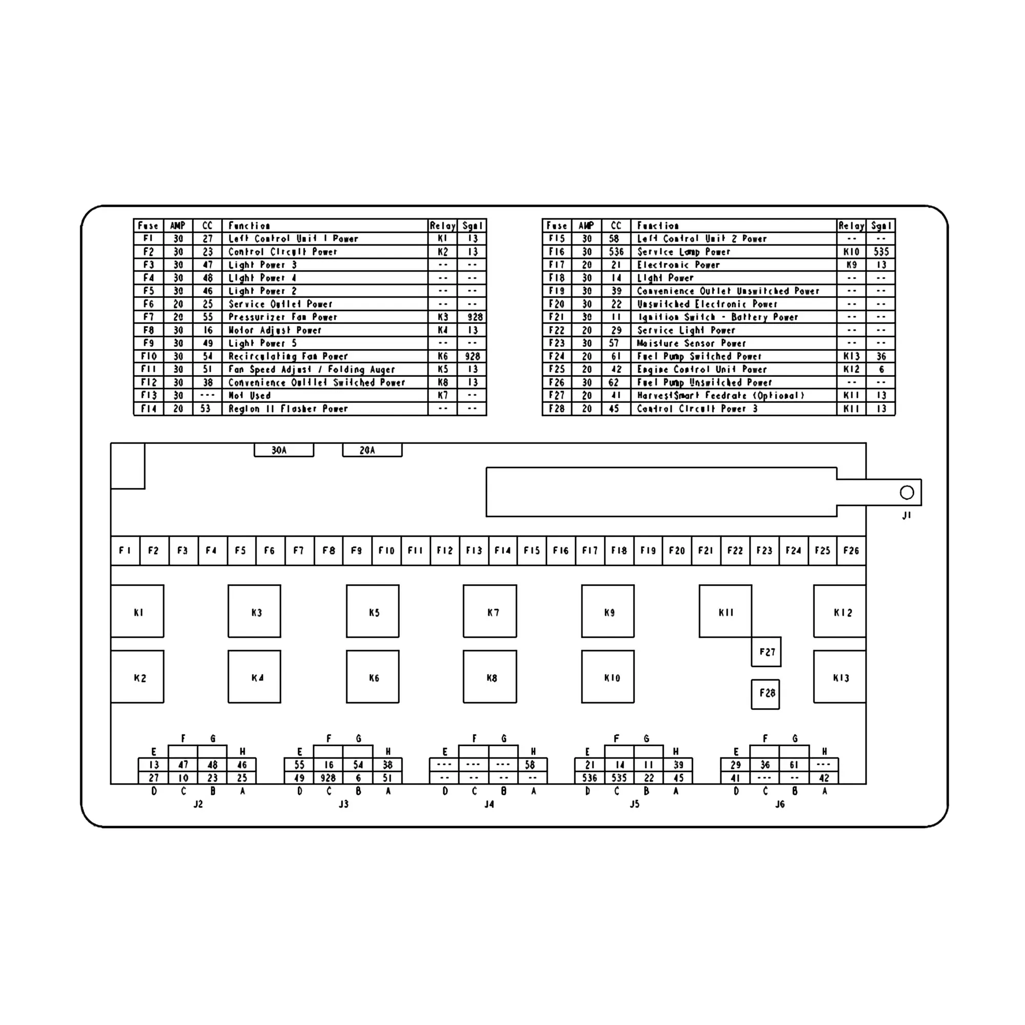 John Deere Schematic Relay Panel Label - H219840