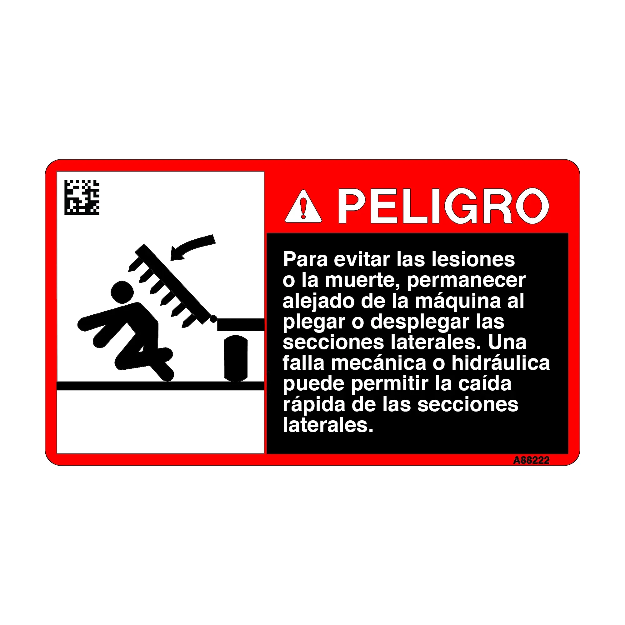 John Deere Danger Wing Fall Label - A88222