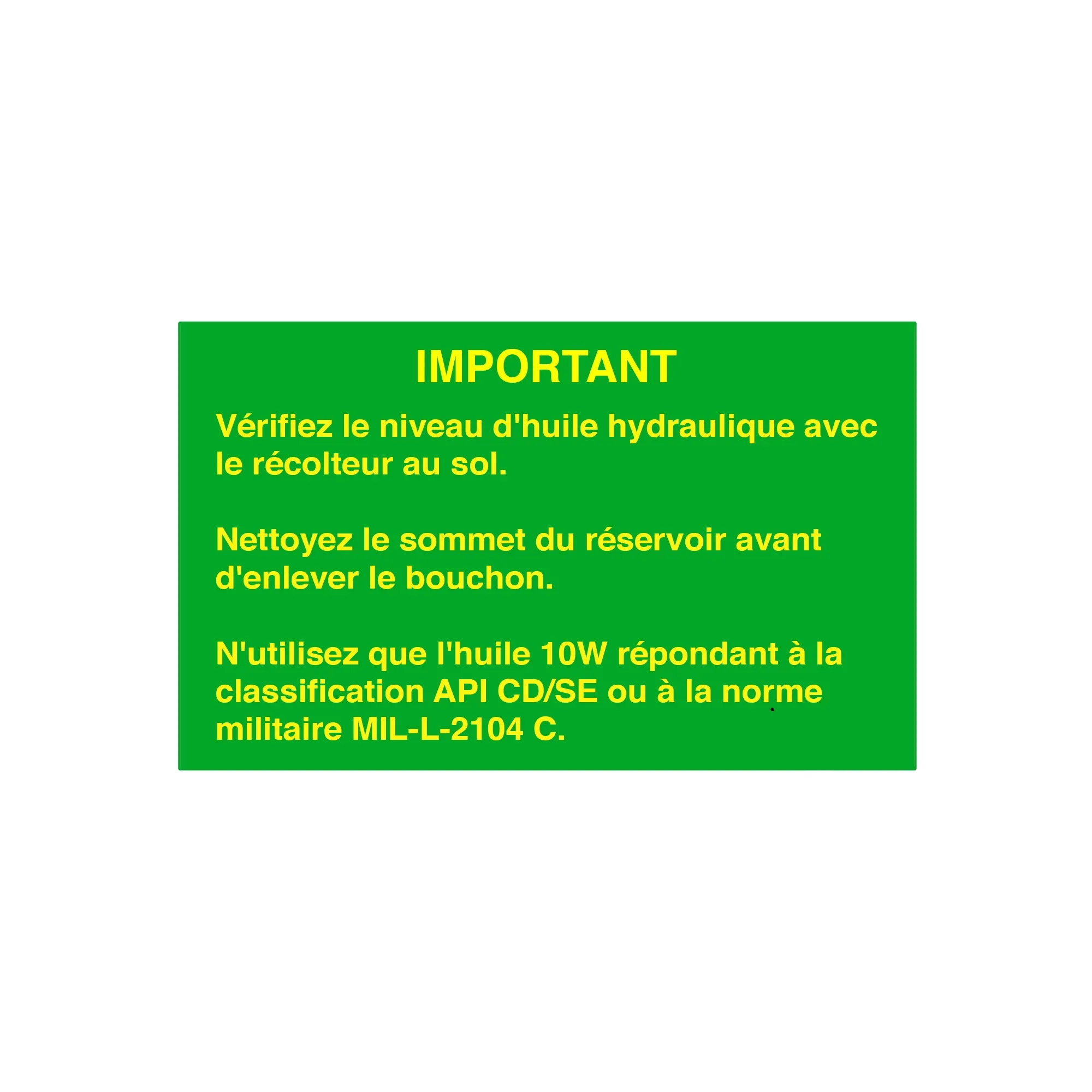 John Deere Hydraulic Reservoir Label - H127078