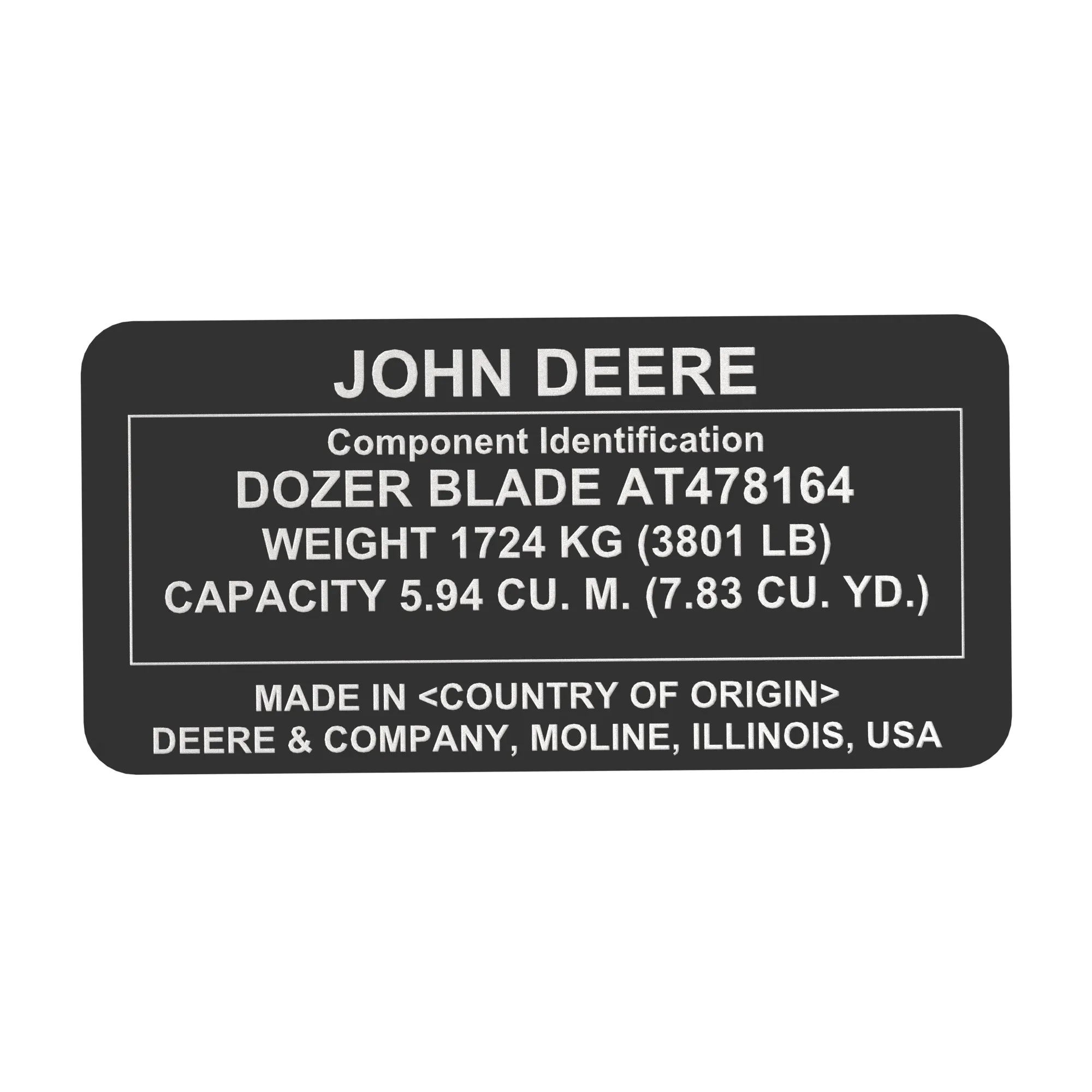 John Deere Identification Plate - T394942