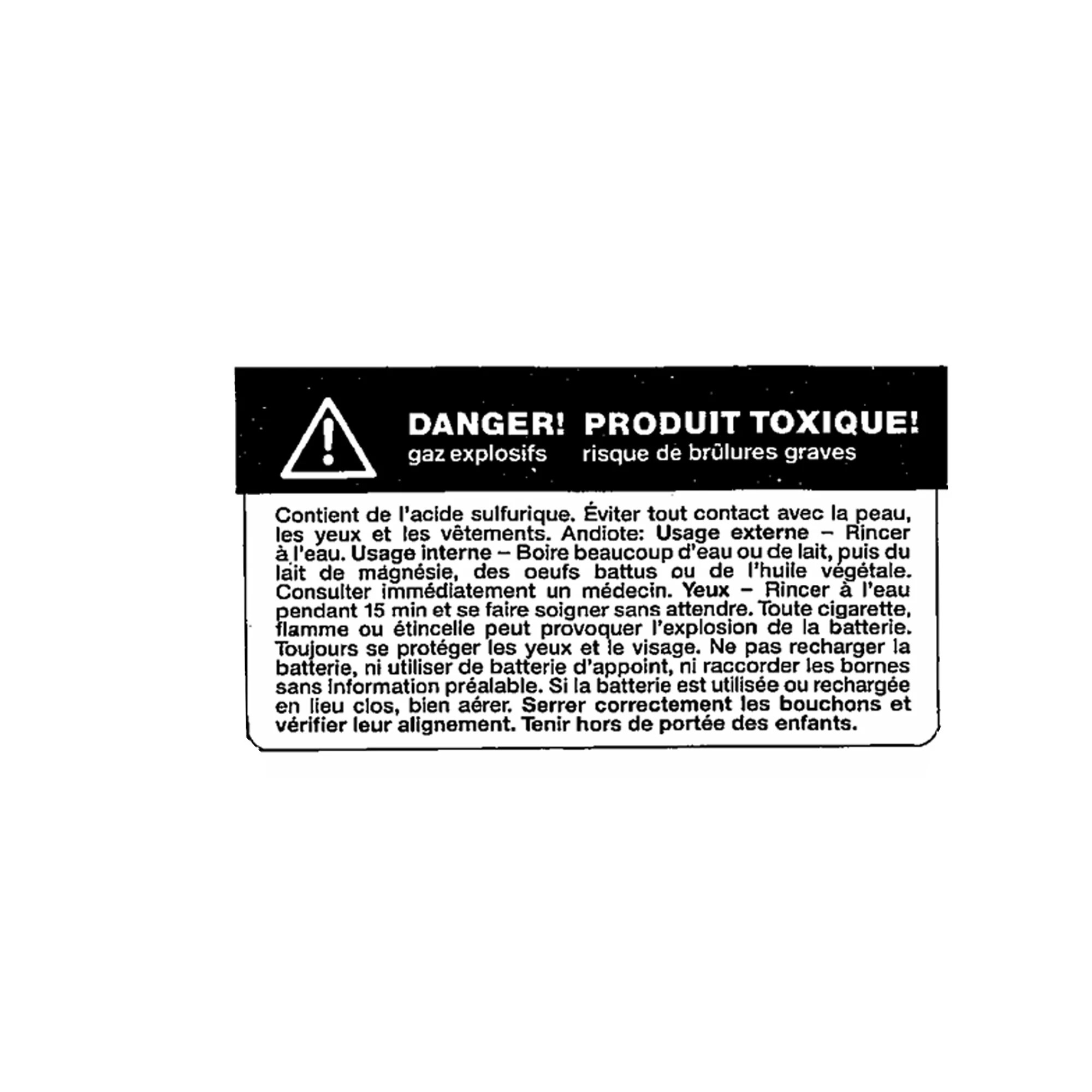 John Deere Battery Label, French - L65051