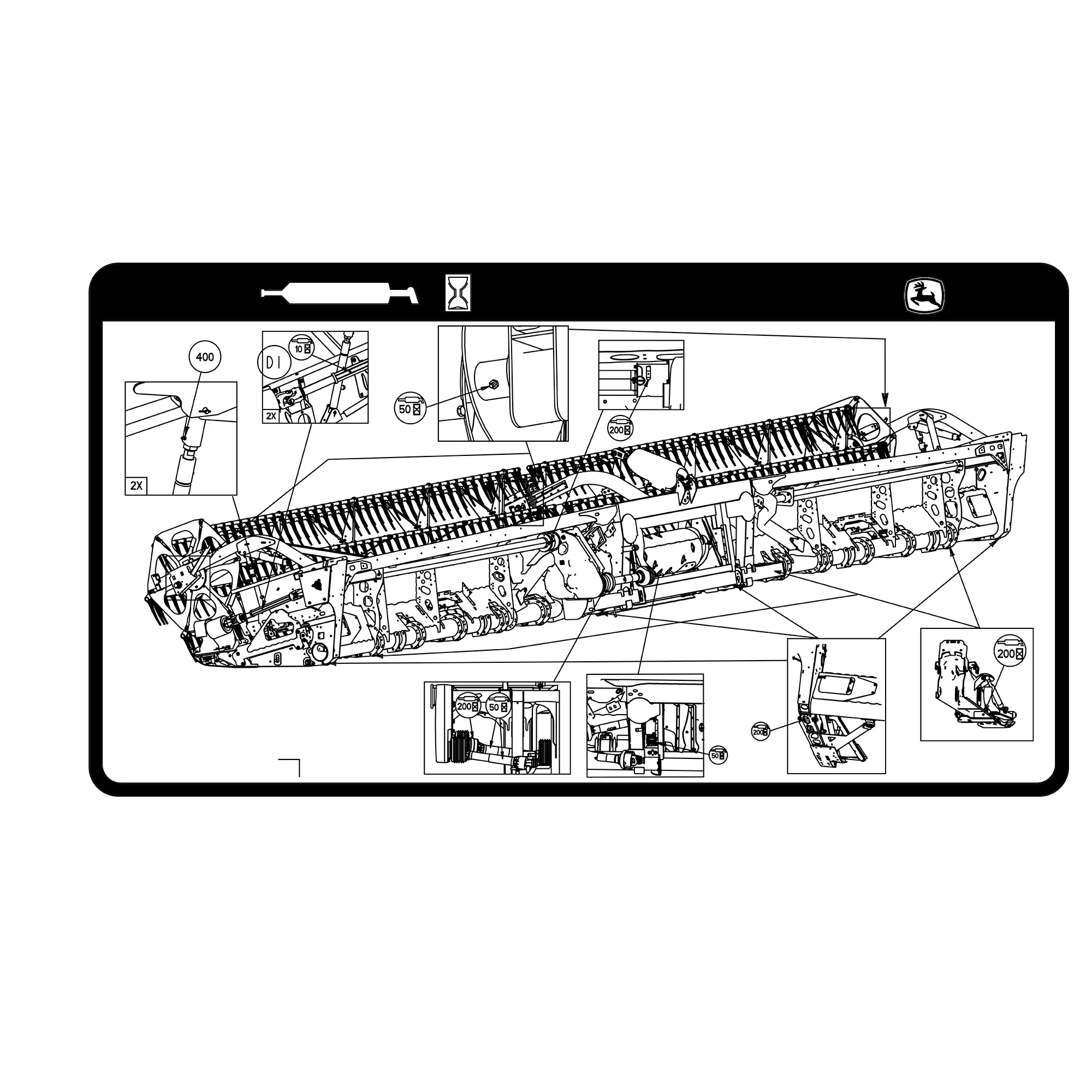 John Deere 600FD Grease Information Label - HXE76962