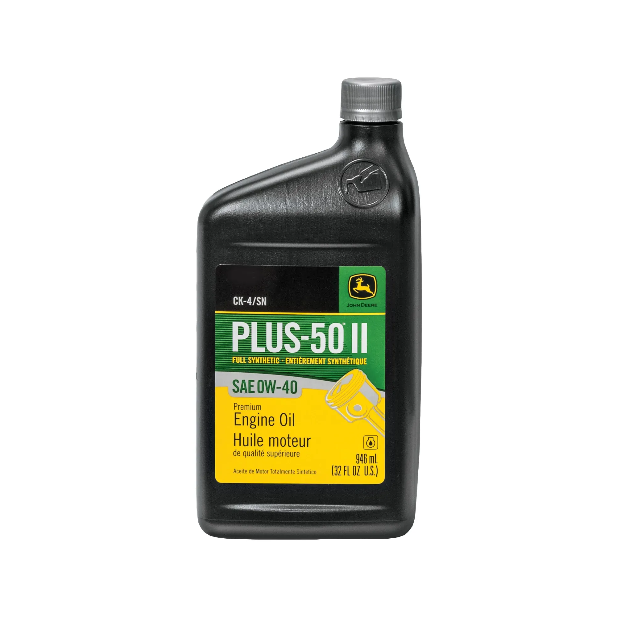 John Deere Premium Synthetic Engine Oil, Plus-50™ II, SAE 0W-40, API CK-4/SN, 946 ml (32 Fluid Oz) - TY26665