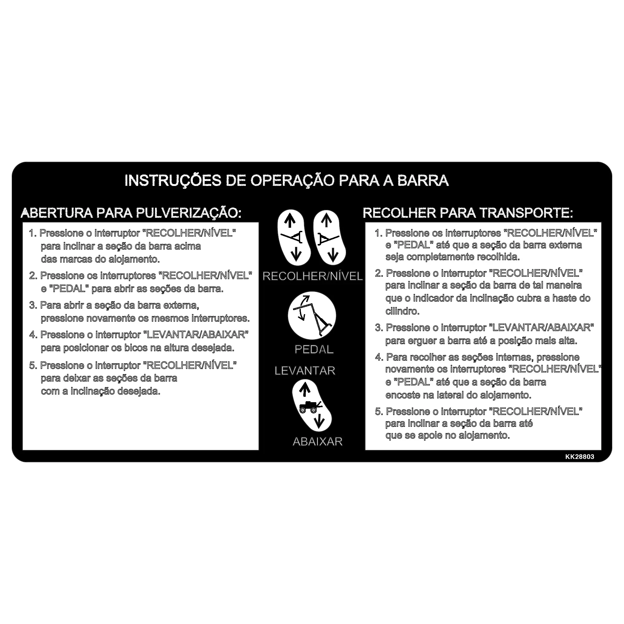 John Deere Portuguese Boom Fold Instruction Label - KK28803