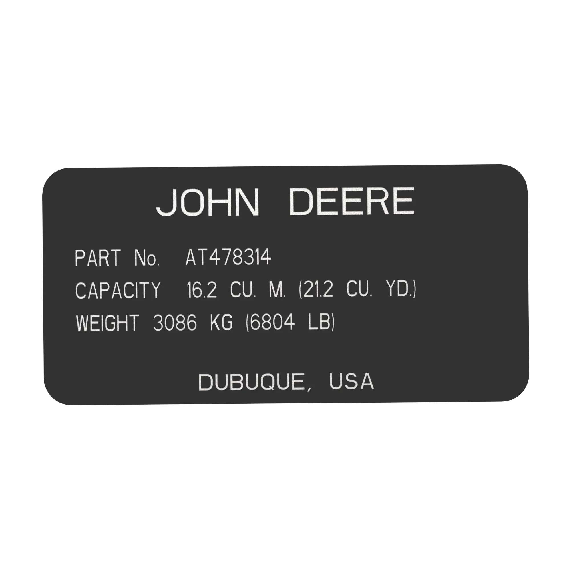 John Deere Identification Plate - T394243