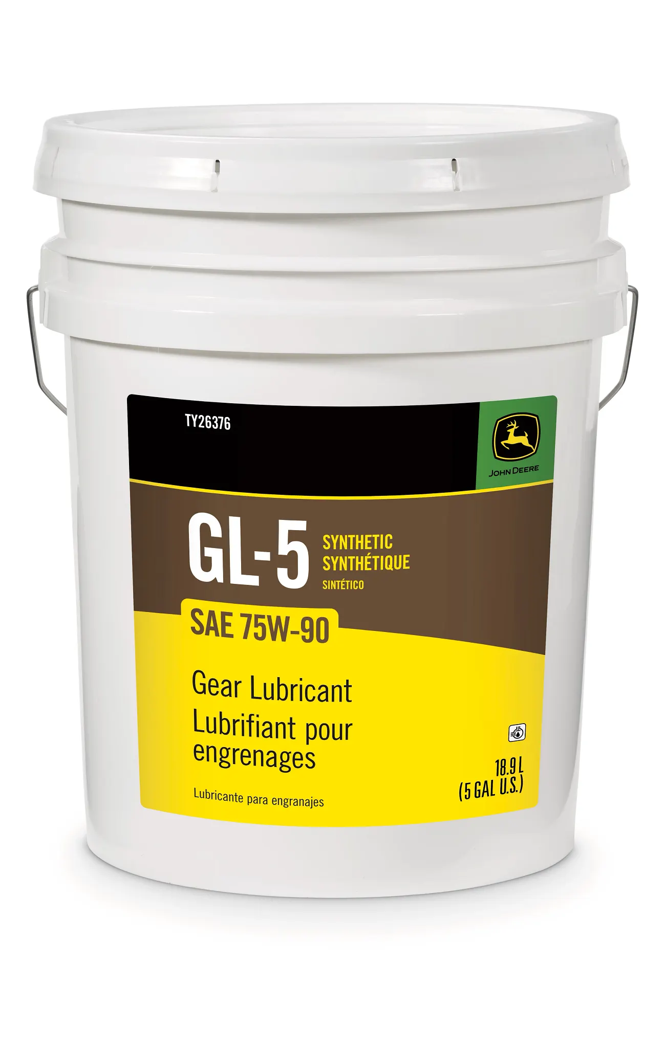 John Deere Synthetic Gear Lubricant, SAE 75W-90, API GL-5, 18.9 Liter (5 Gallon) - TY26376