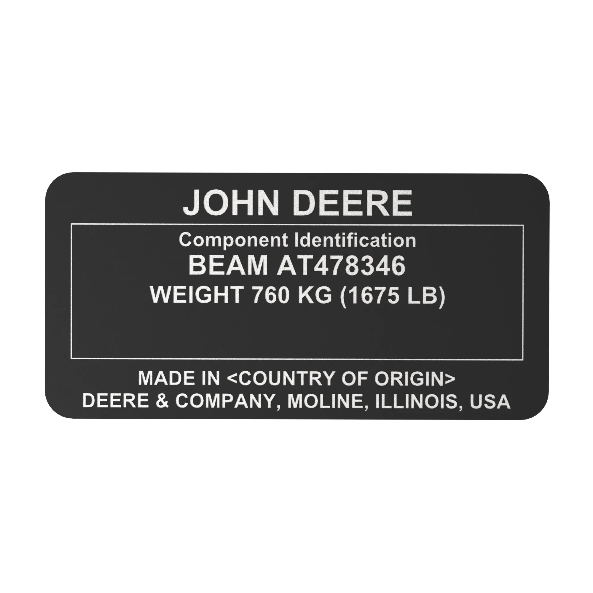 John Deere Identification Plate - T394946
