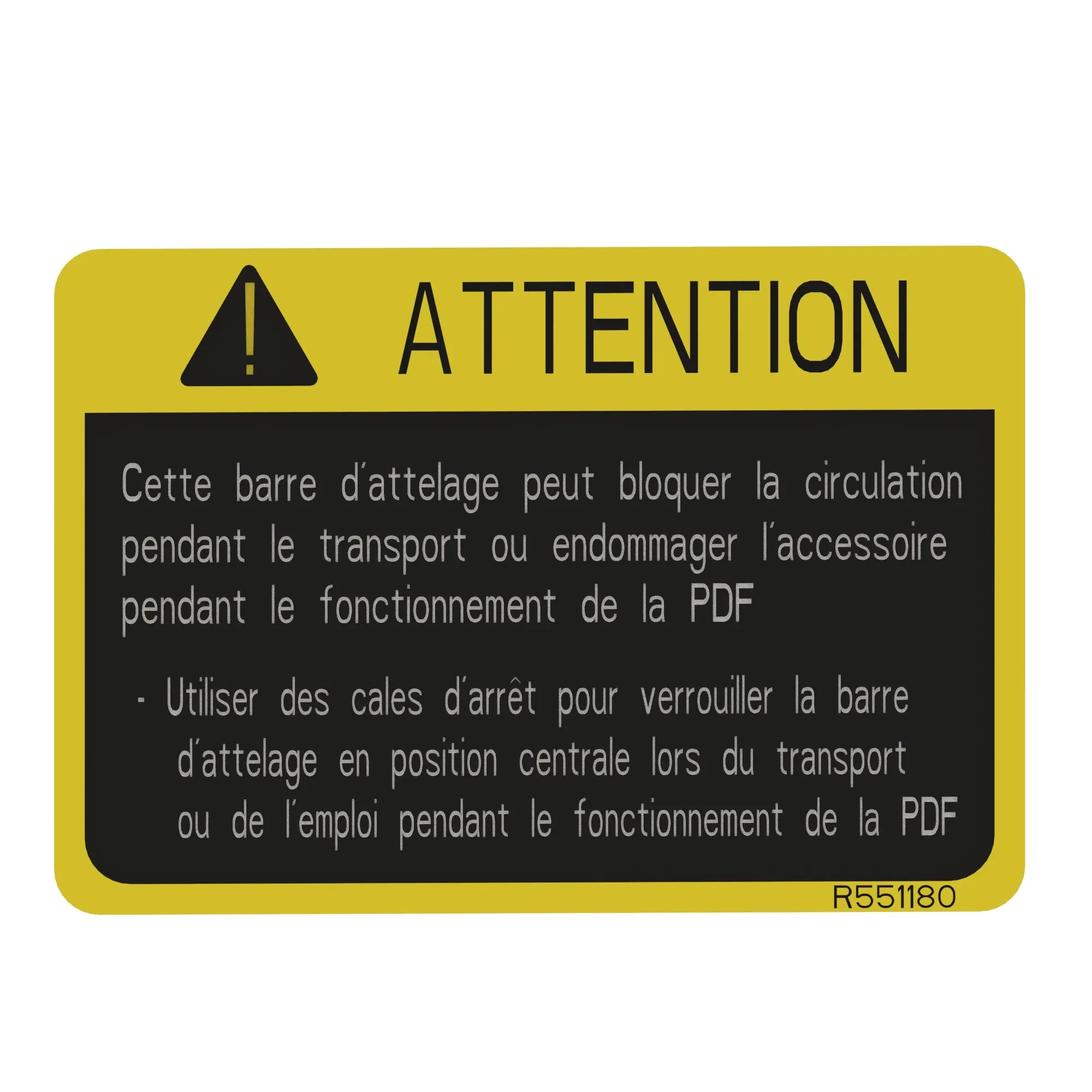 John Deere Safety Sign, Wide Swing Warning, French - R551180