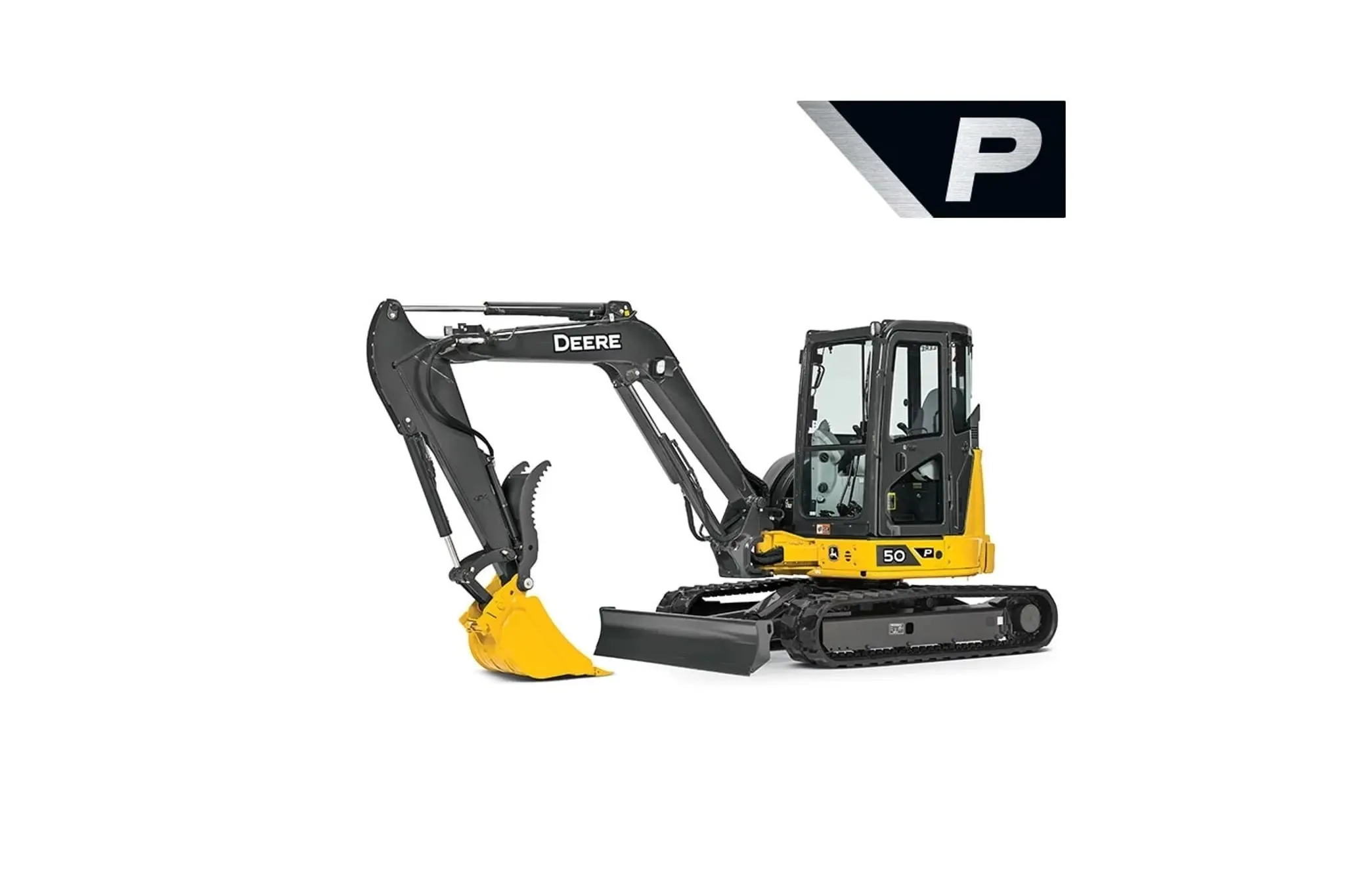 Studio image with a front left view of a 50 P-Tier Compact Excavator
