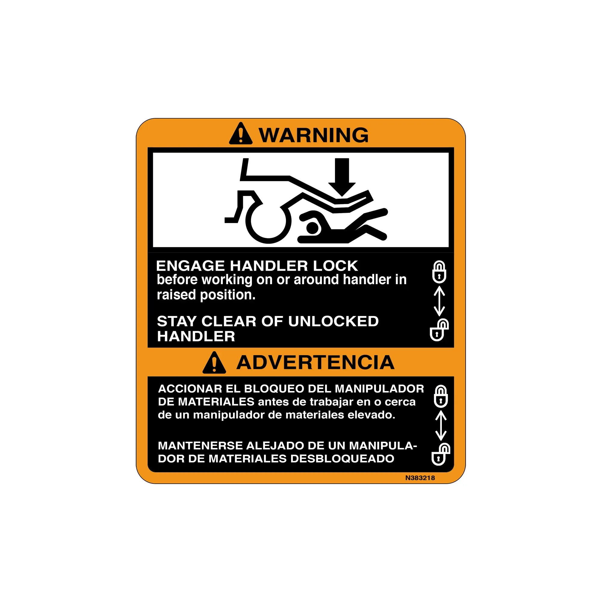 John Deere Handler Lock Label, Bilingual - N383218