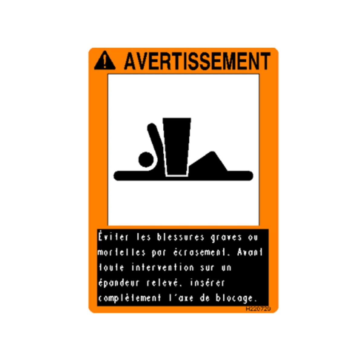 John Deere Spreader Warning Label, French - H220729