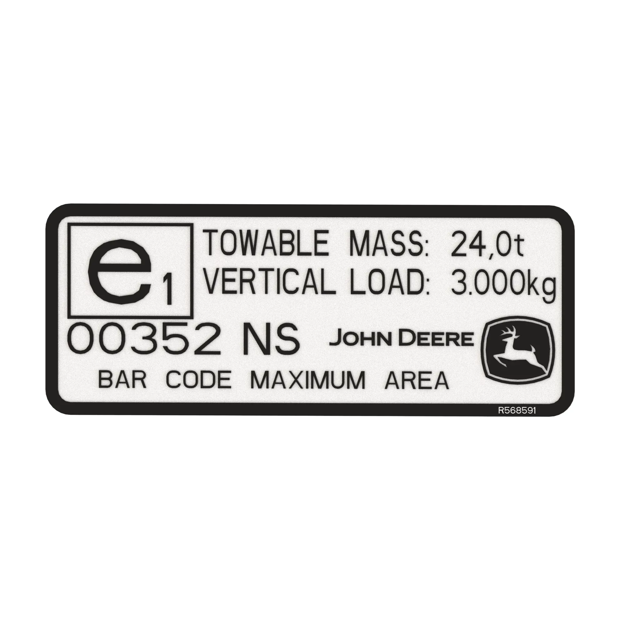 John Deere Drawbar Label - R568591