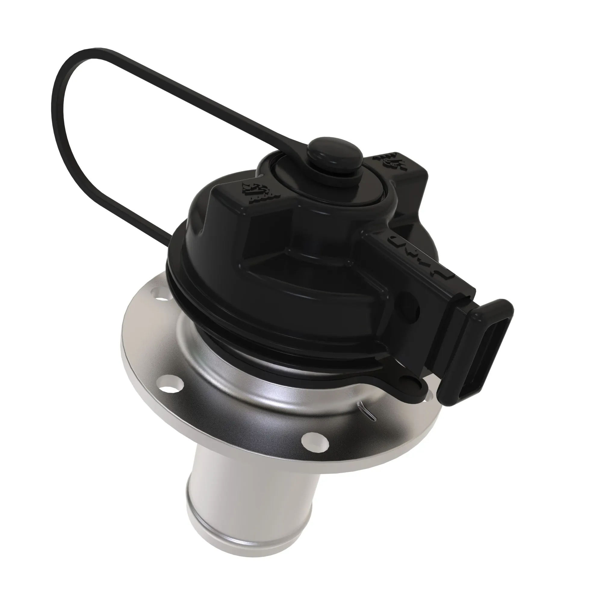 bolt on fill neck without fill screen. locking DEF cap with wiper and lanyard