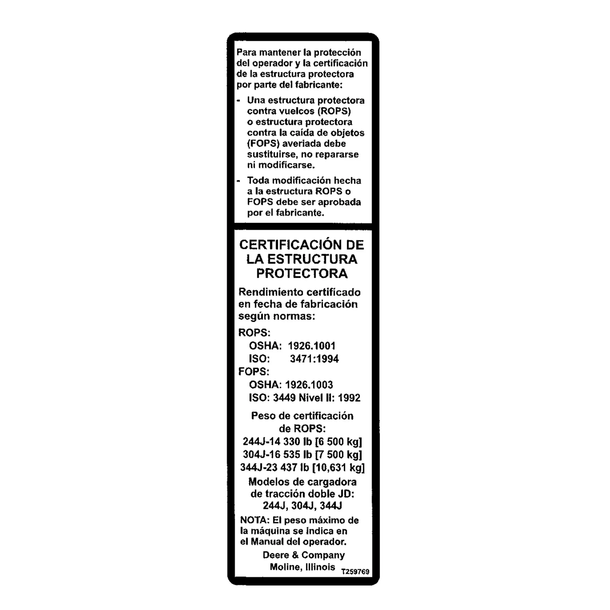 Label, ROPS Certification, Spanish