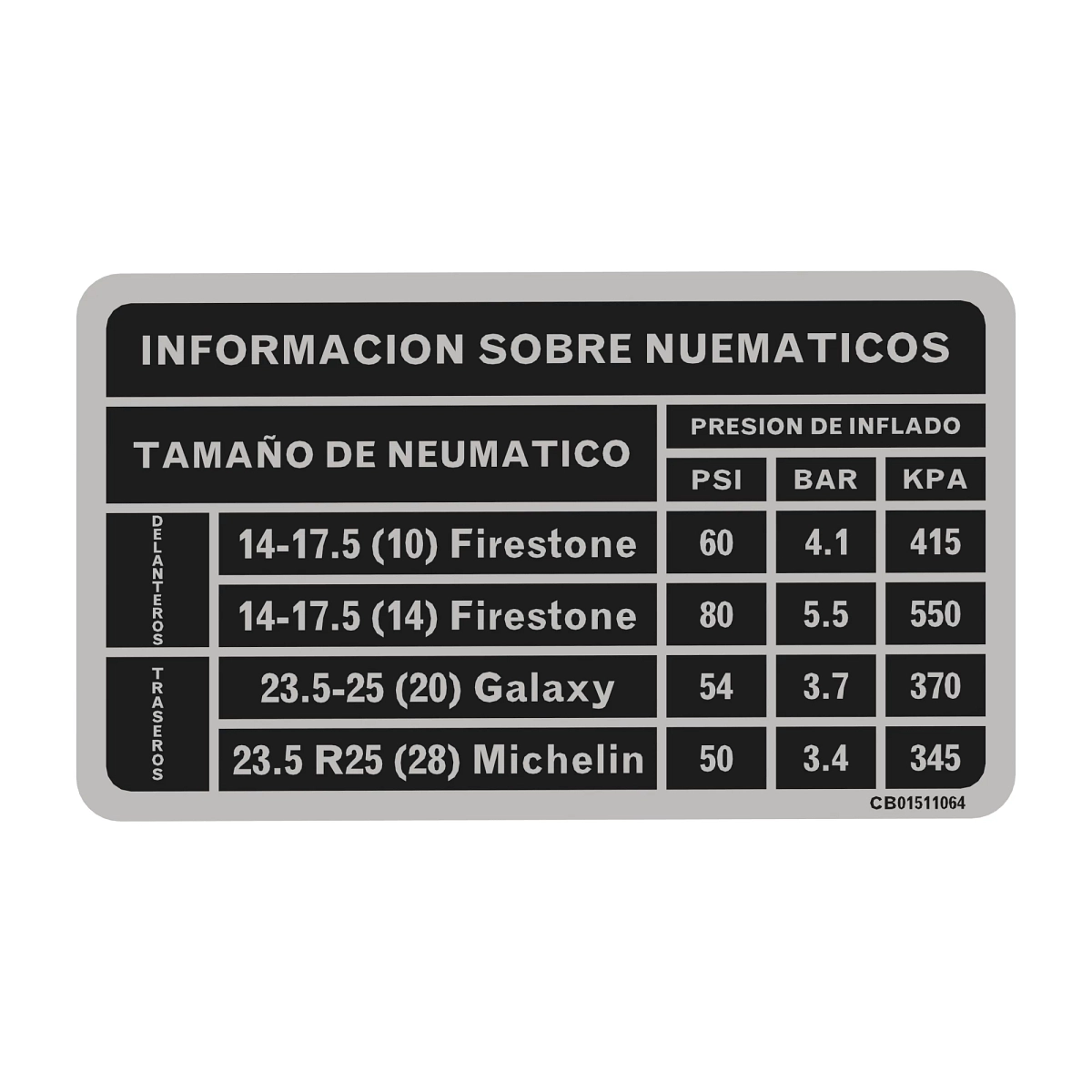 Decal-Tire Data-Spanish -C.H.