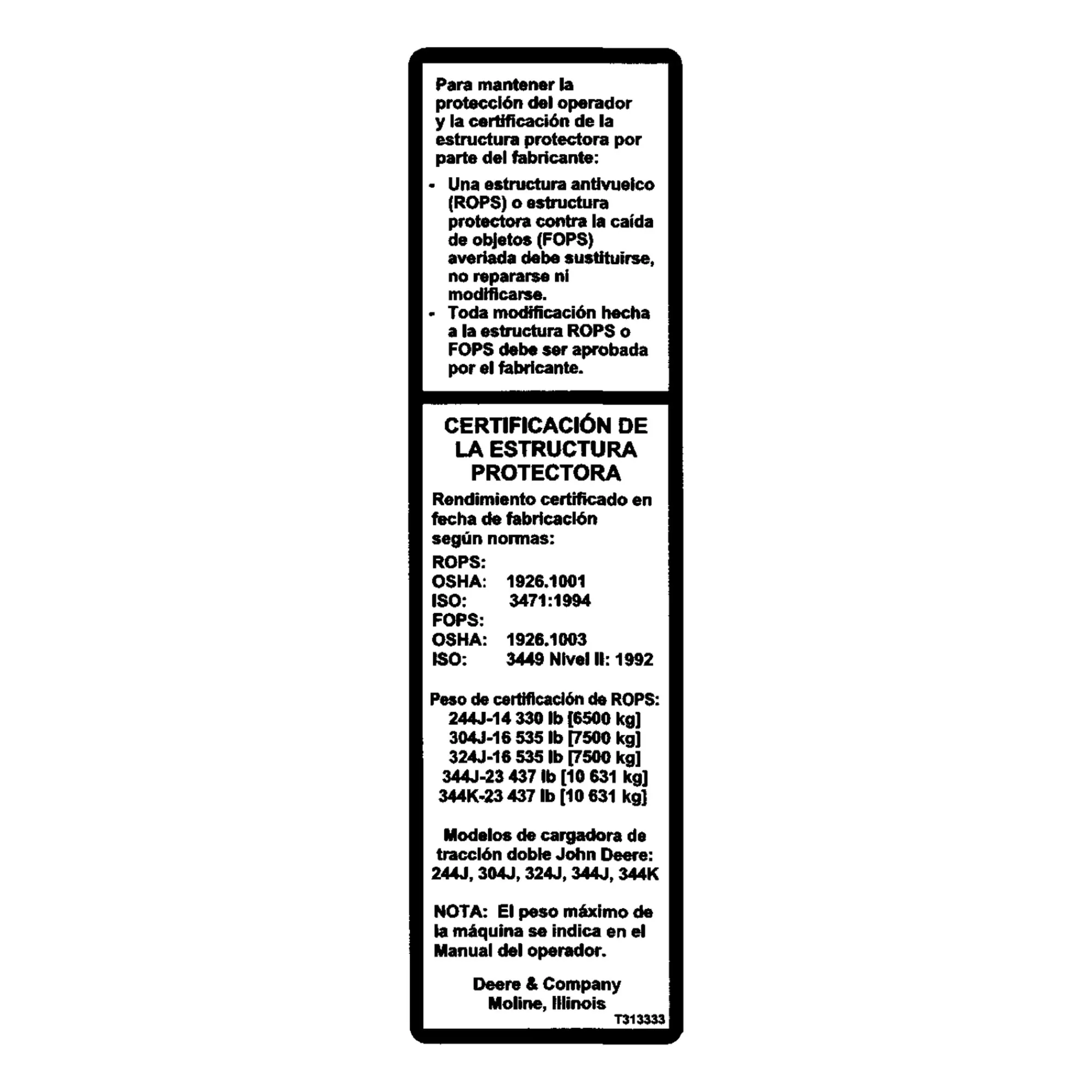LABEL, ROPS CERTIFICATION, SPANISH